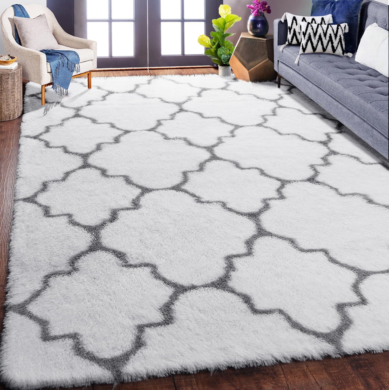Amazon.com: Amdrebio White and Grey Rug for Living Room Aesthetic, 5x8 ...