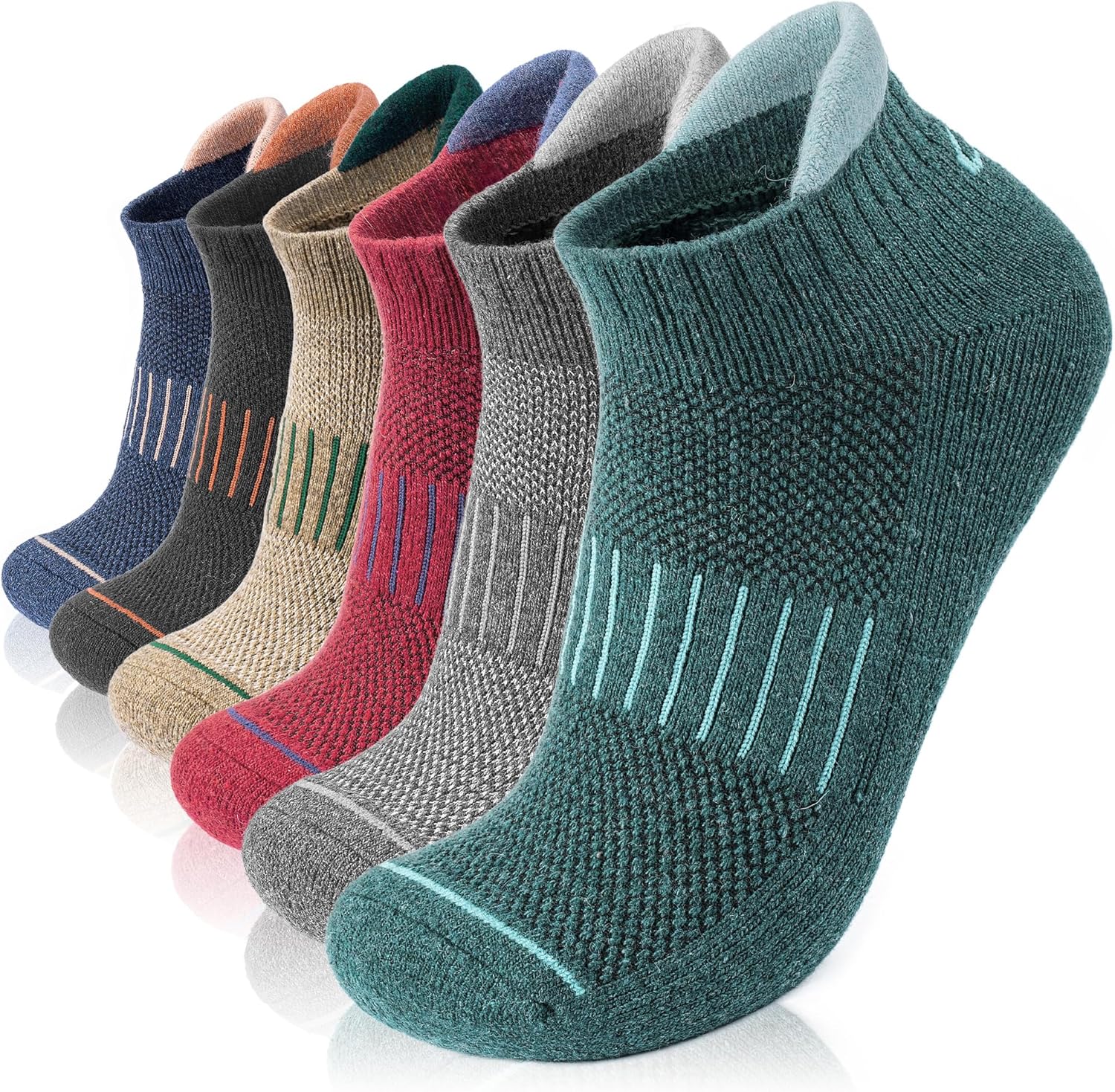 Lapulas Merino Wool Ankle Hiking Running Socks for Men Women Breathable Compression Thick Athletic No Show Socks 6 Pairs