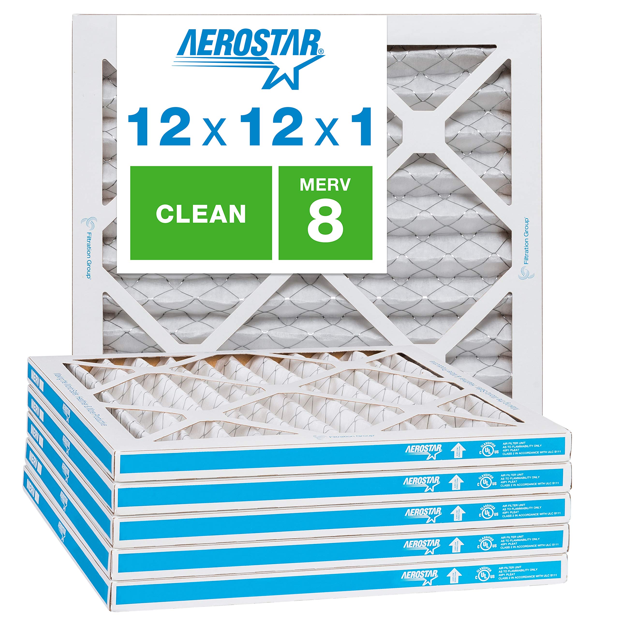 Aerostar 12x12x1 MERV 8 Pleated Air Filter, 6-Pack