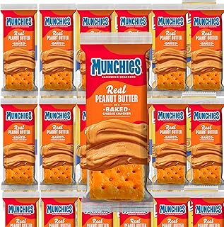 Munchies Peanut Butter on Cheese Crackers, 1.42 Ounce, Cheese Crackers, Peanut Butter Crackers, Snack Crackers, Cheese Crackers Snack Packs (24 count)