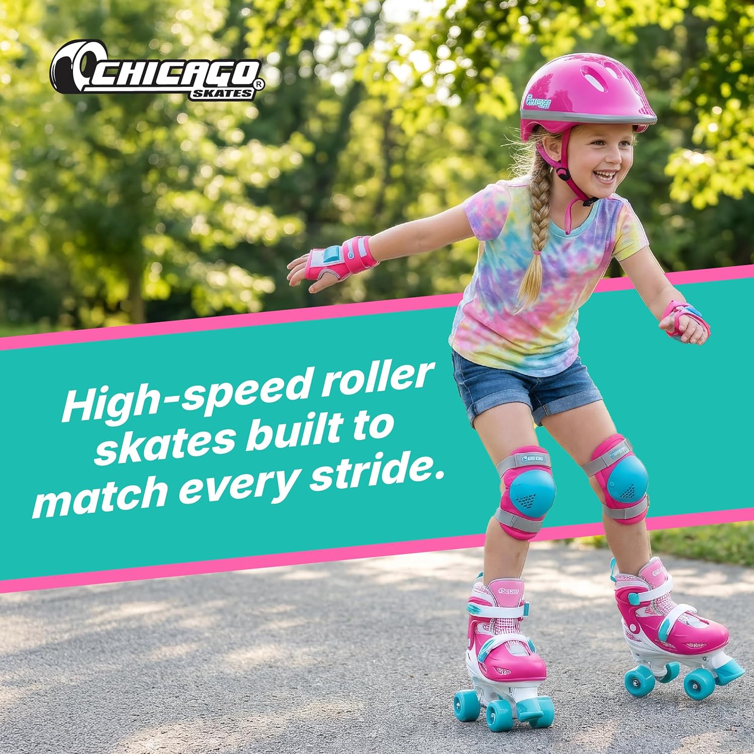 Chicago Roller Skates for Girls & Boys with Protective Gear – Helmet, Knee Pads & Wrist Guards – Durable Top Performance Indoor/Outdoor Use, Safety High Top Boot, 60mm PU Wheels with Secure Buckles
