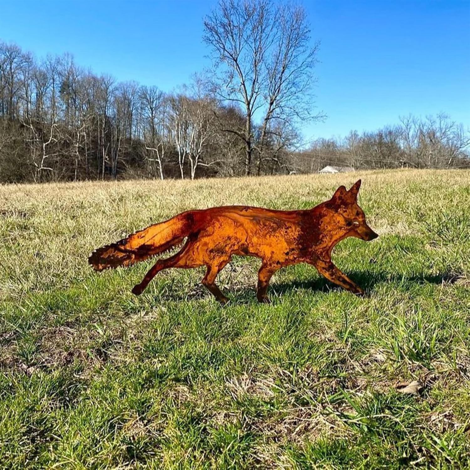 Rustic Metal Fox Garden Stakes: Sneaky Animal Metal Fox Garden Decoration, 3D Animal Shape Yard Art Sculptures for Patio Lawn Yard Backyard Art Decoration