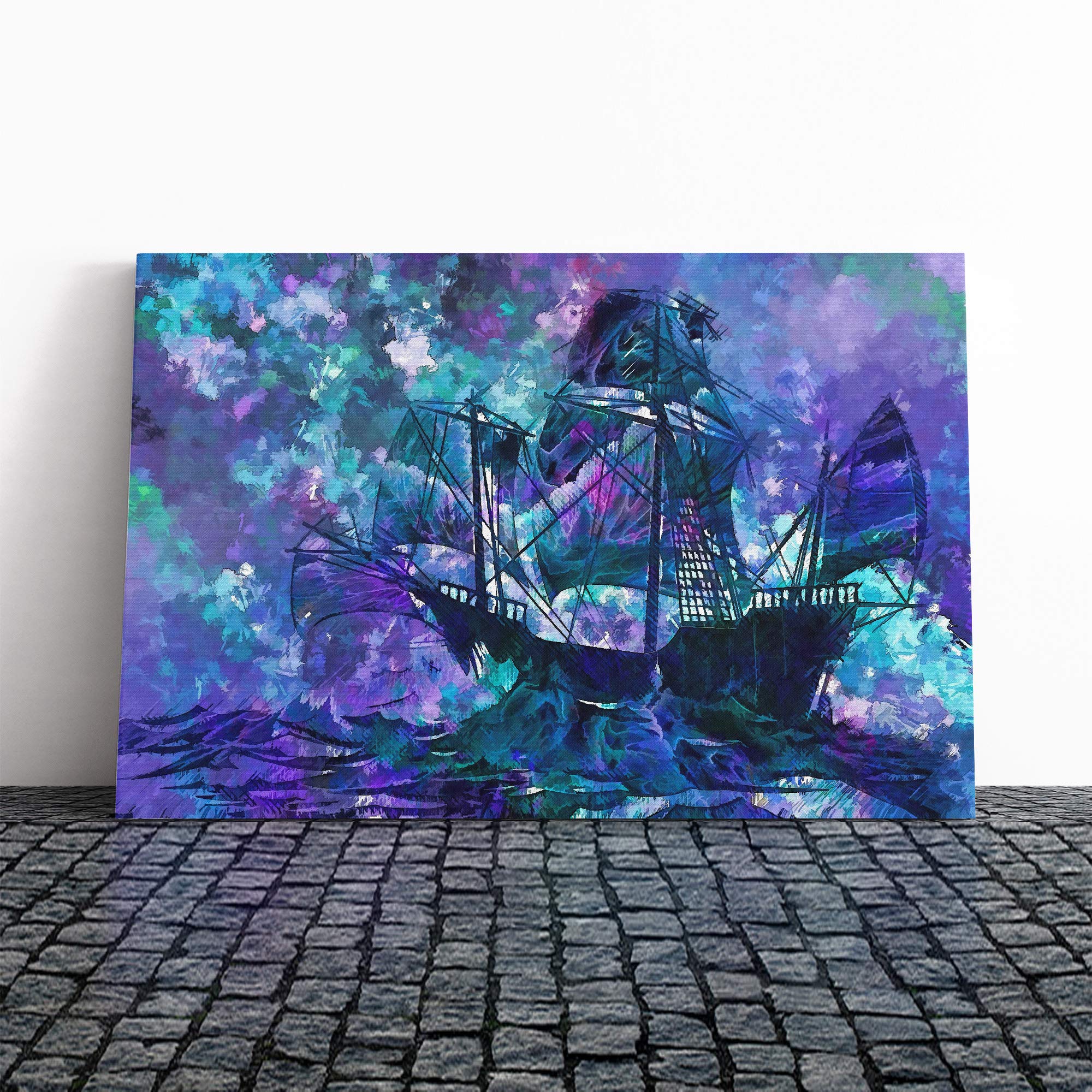 Wall Ship Sailing Abstract Art (1) Canvas Print | Gallery Wrapped 30mm Frame Wall Art | 30x20 inches | Ready to Hang | Abstract Seascape Picture | Living Room Bedroom Lounge Office