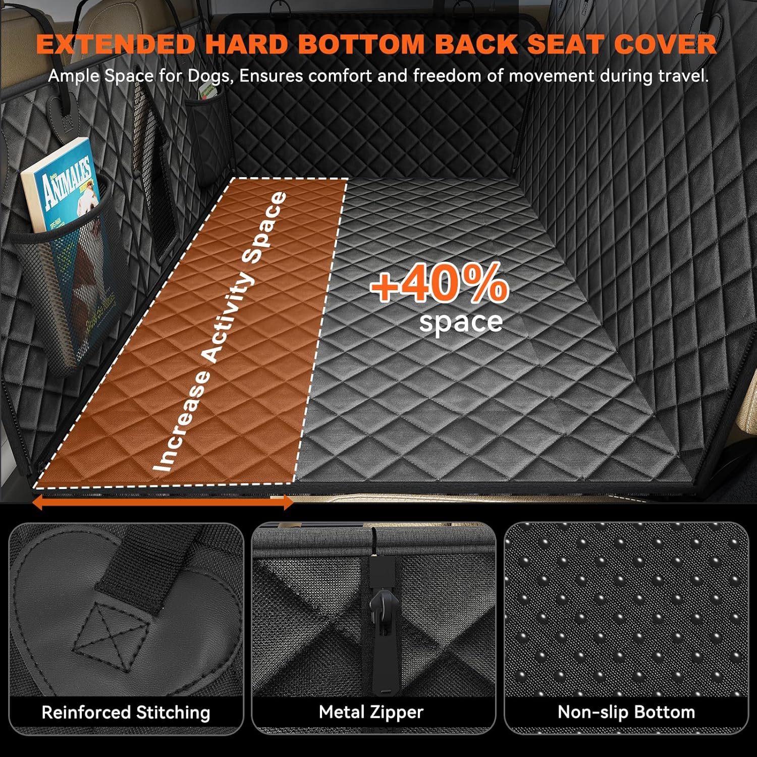 Back Seat Extender for Dogs, Non-Slip Dog Car Seat Cover for Back Seat with Hard Bottom, Durable Pet Car Backseat Cover, Waterproof Dog Hammock for Car SUV Truck