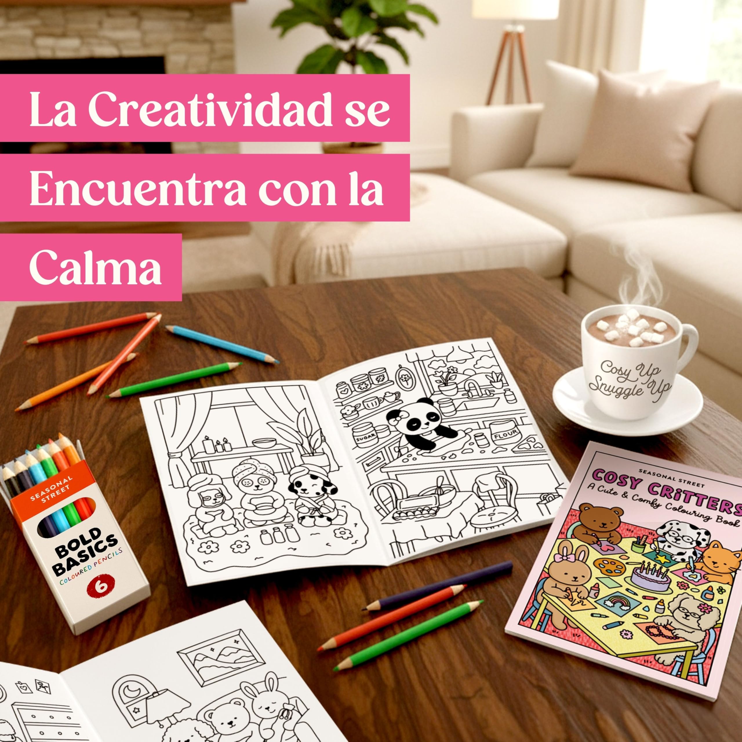 Regalo para Mujer - Set Regalo Mujer con Bolsa de Agua Caliente Rosa, Calcetines de Felpa, Taza, Vela de Lavanda, Máscara para los Ojos y Libro para Colorear con Lápices