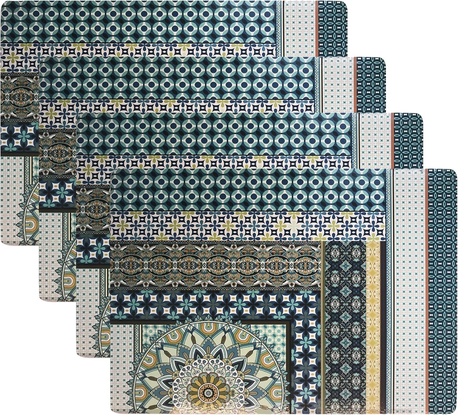 Benson Mills Tiles Cork Placemat (Set of 4), Teal, 12 x 16"