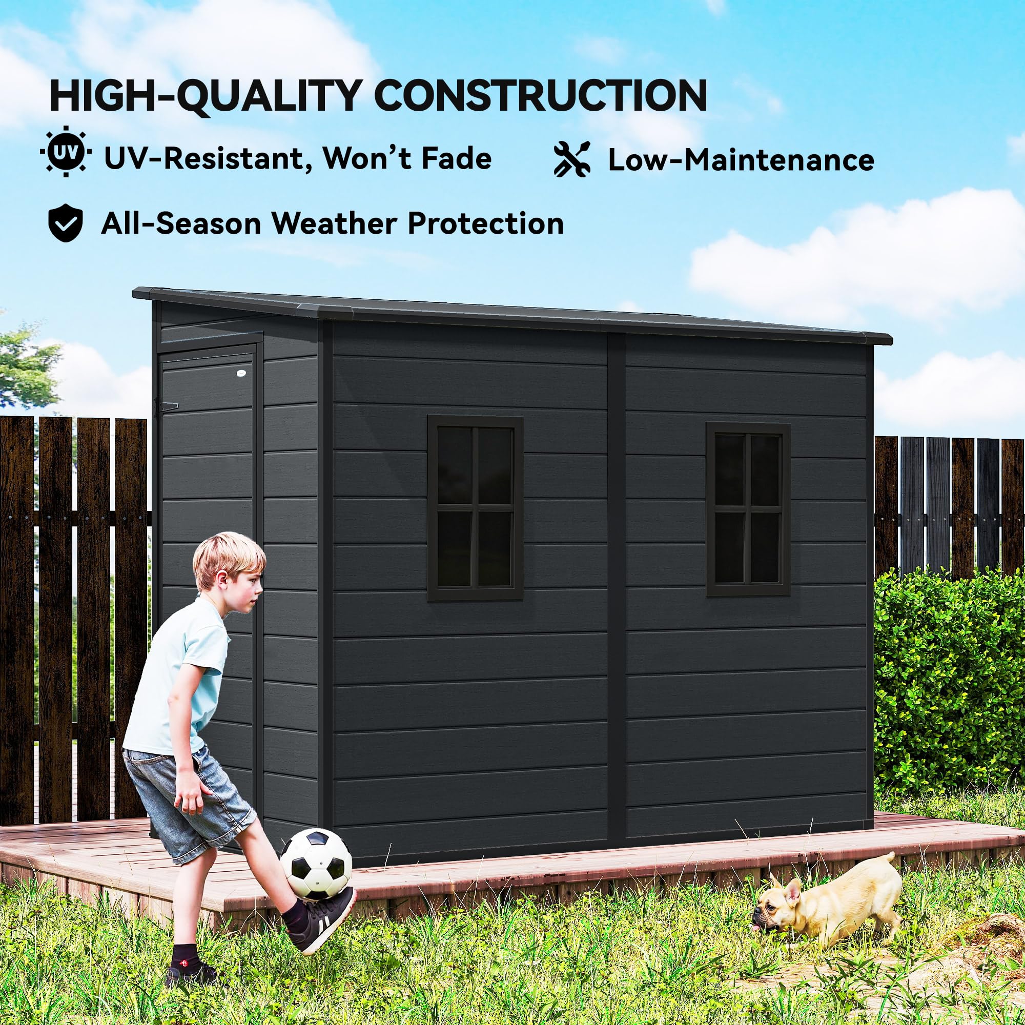 Outsunny 4.3' x 8' Outdoor Storage Shed with Floor, Garden Shed with Lockable Doors and Windows for Backyard, Patio, Garage, Lawn, Dark Grey — view 8