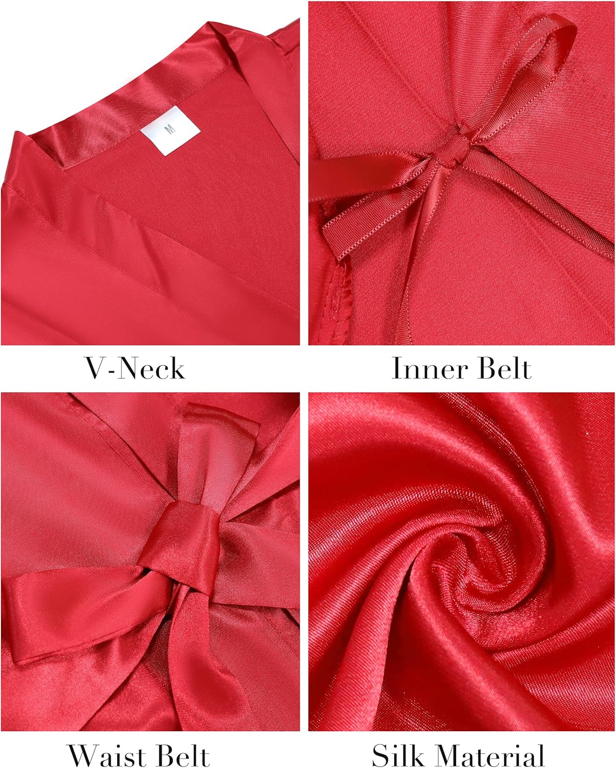 Vlazom Womens Kimono Robes Dressing Gown Satin Bathrobe Nightdress Short Style Bridal Robe - Image 3