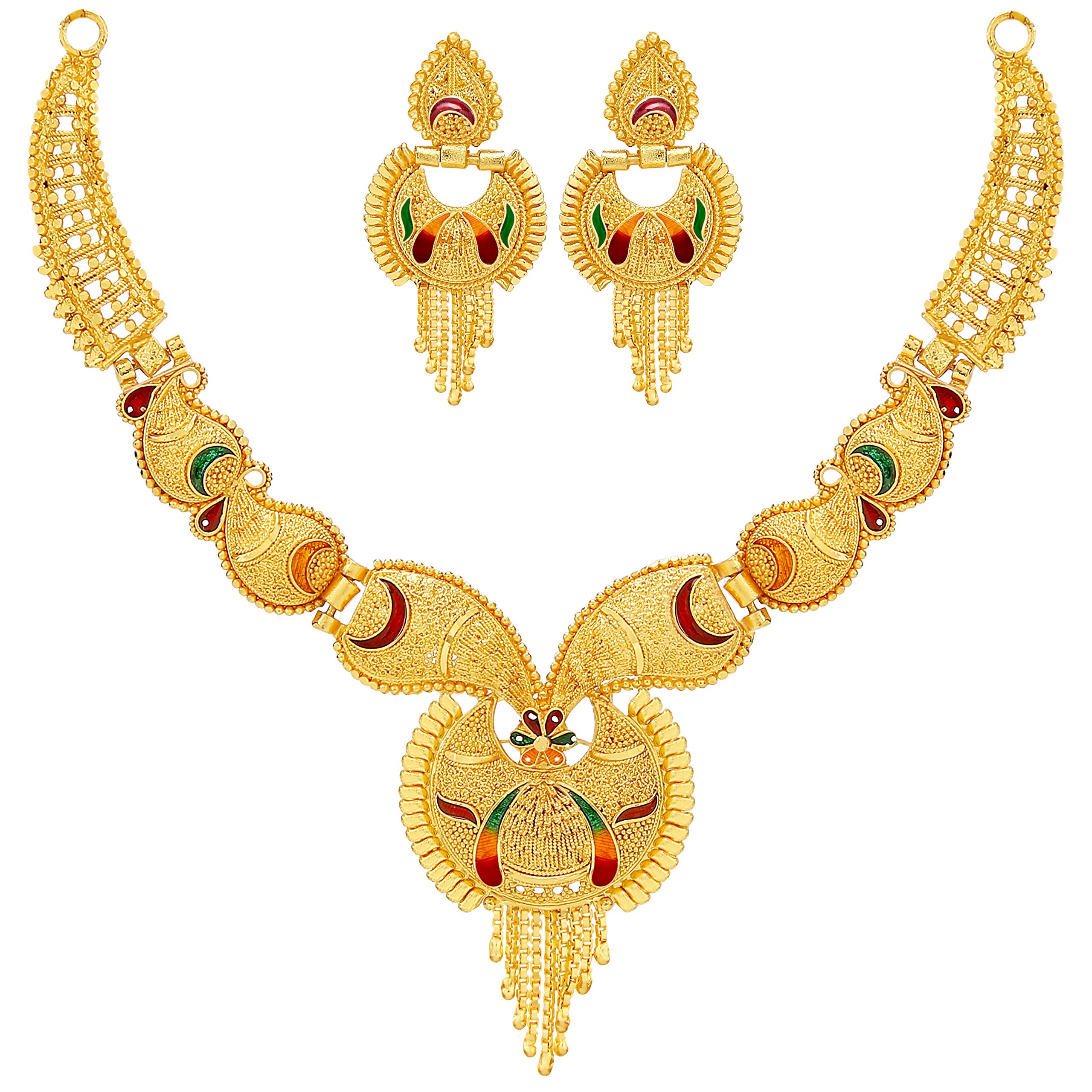 Mansiyaorange Traditional Party Wedding Wear One Gram Gold Original Work Premium Golden Necklace jewellery/julries sets for women(Wax Forming)