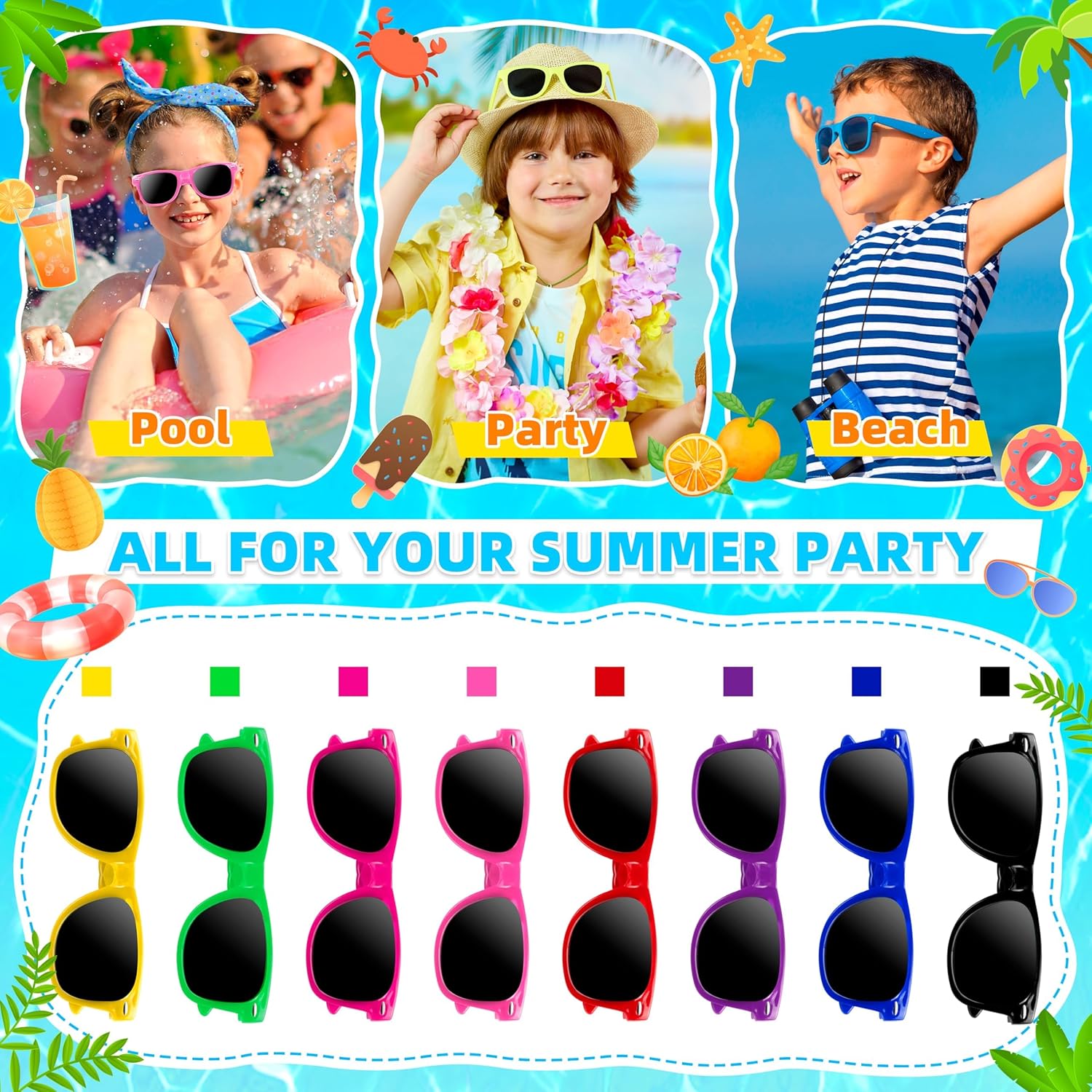 24 Pcs Kids Sunglasses Bulk, Party Favors for Boys and Girls Age 3-8, Neon Sunglasses with UV400 Protection for Summer Beach Pool Party Birthday Graduation Classroom Prize Goody Bag Stuffers - Image 4