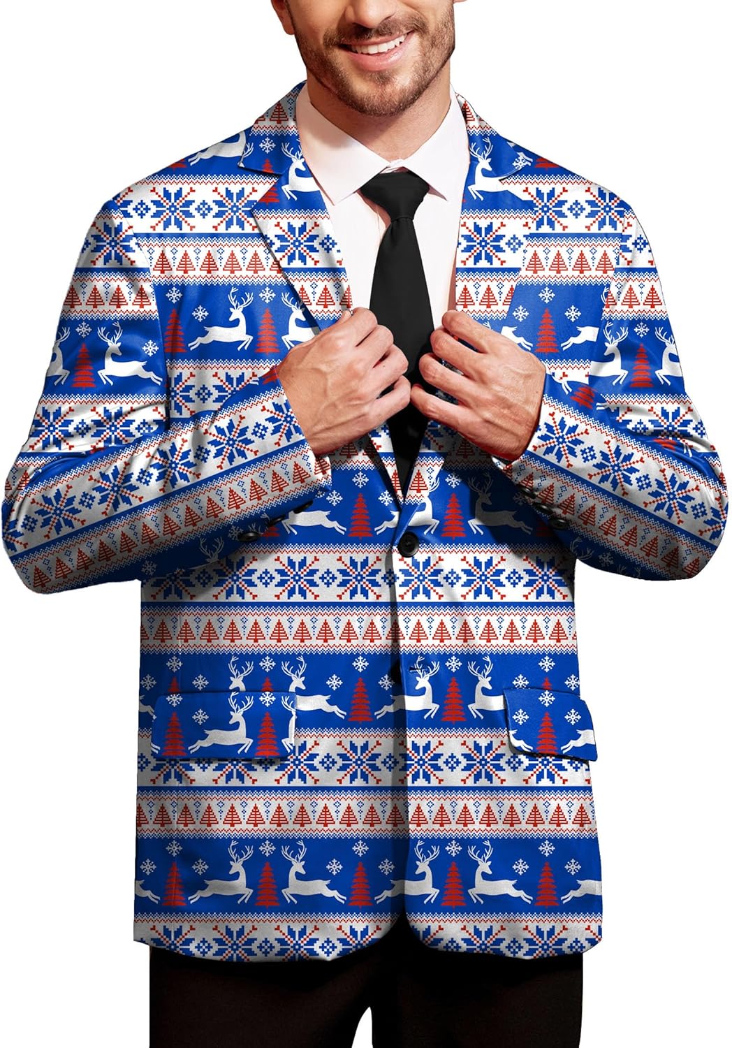 BesserBay Males’s Christmas Blazer Printed Lengthy Sleeve Go well with Jacket Xmas Costume Blazer Slim Match Blazer Informal Jacket S-XXL