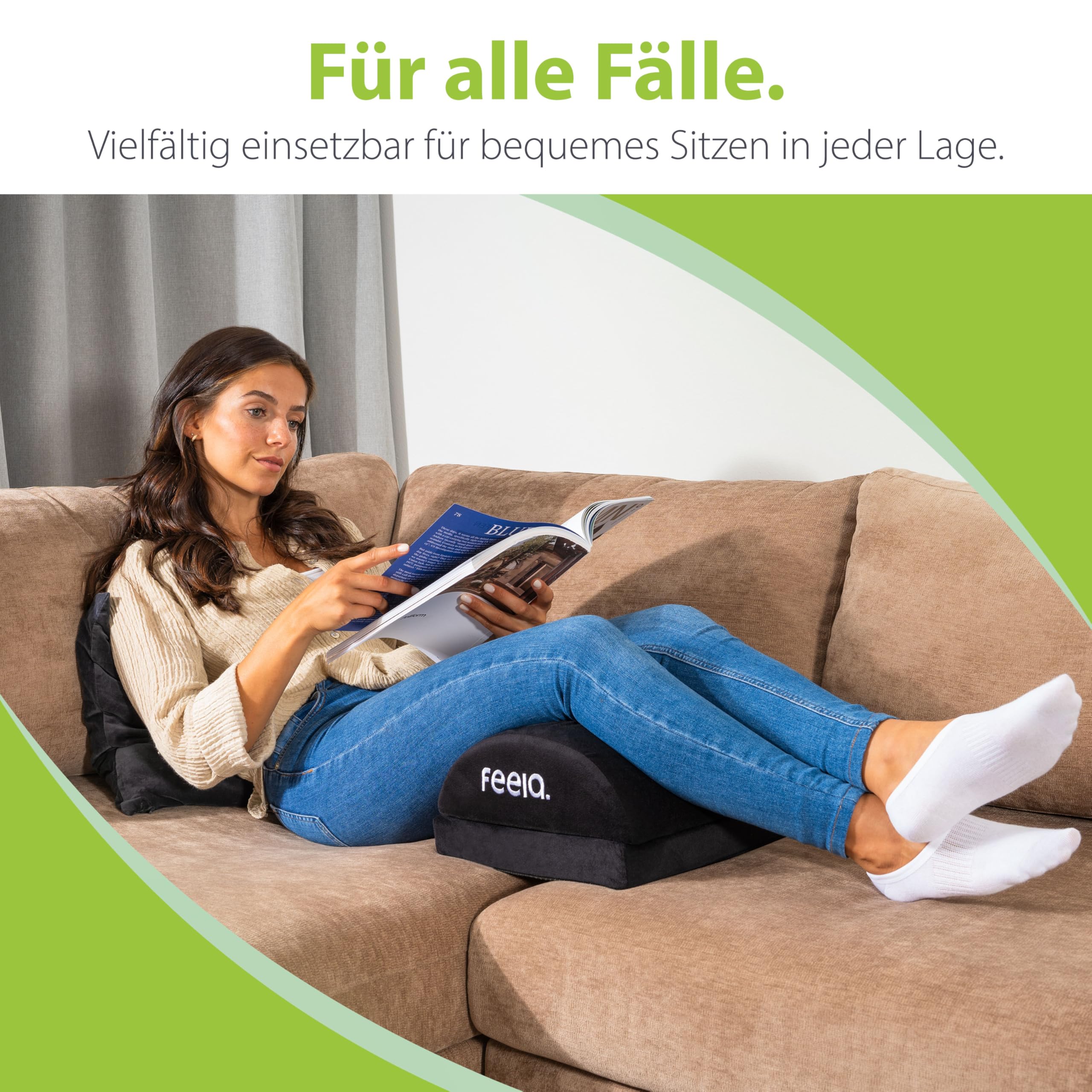 feela.® Ergonomische Fußstütze Schreibtisch [VERGLEICHSSIEGER] – Höhenverstellbare Fußbank mit Premium Schaumstoffkern. Rutschfeste Fußablage & Fußhocker für Homeoffice Büro Zubehör (Schwarz)