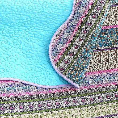 Vista 31 de NEWLAKE - Juego de colchas de algodón, juego de cubiertas de retazos, reversible, patrón azul clásico bohemio Azul,Azul Clásico Royal,Azul/Azul