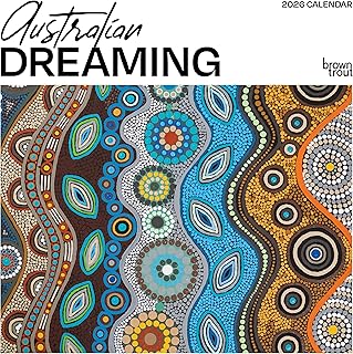 Australian Dreaming | 2026 12 x 24 Inch (Hanging) Monthly Square Wall Calendar | Plastic-Free | BrownTrout | Aboriginal Art