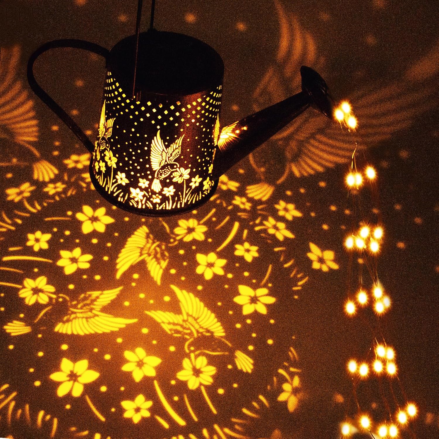 Solar Watering Can Outdoor Lights Garden Decor,Hummingbird Hanging Lantern Waterproof Landscape Lights Outside Decoration for Yard Porch Patio Pathway Gardening Gifts(with 32 inch Shepherd Hook)