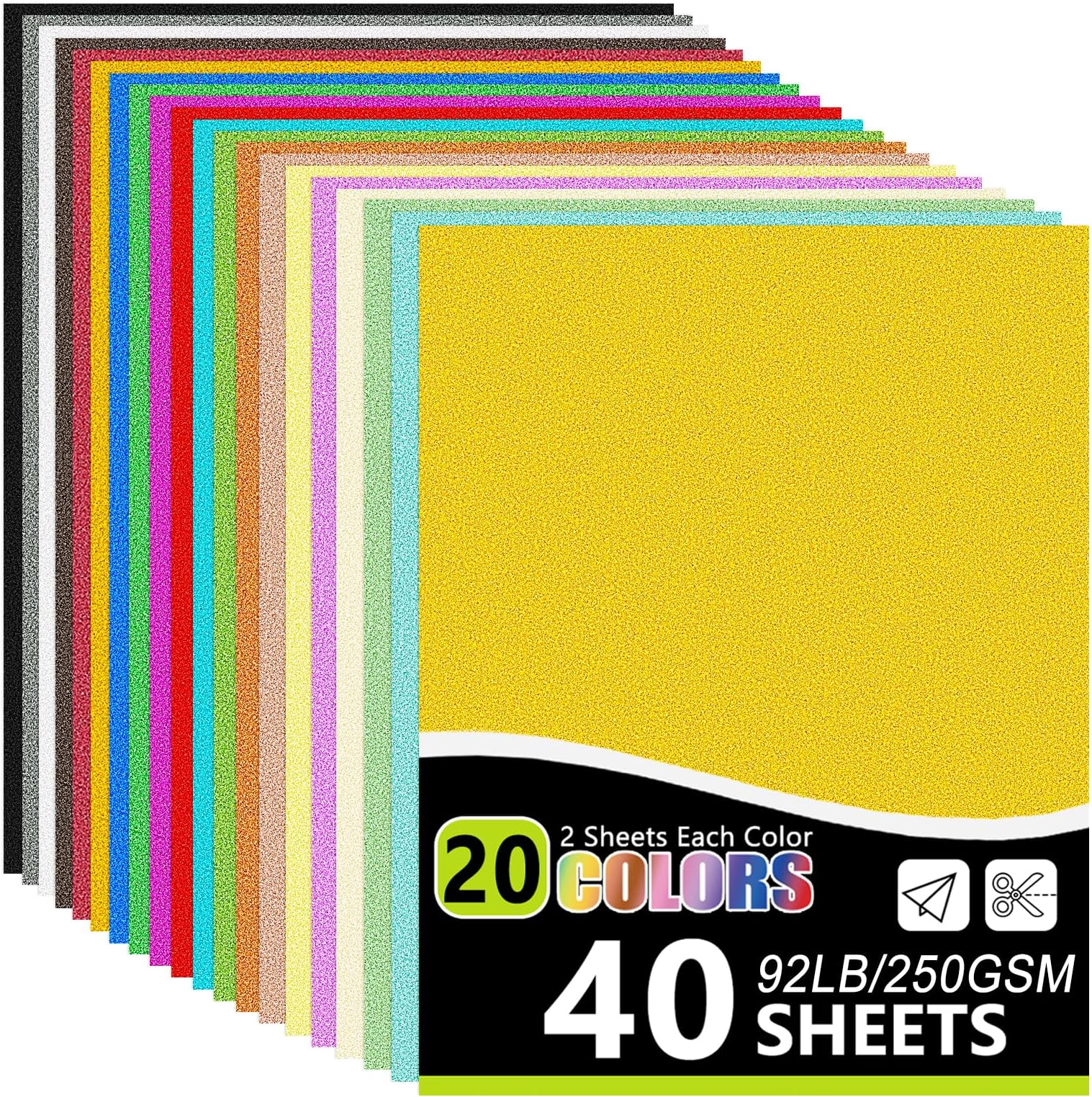 OcePor Glitter Cardstock, 40 Sheets in 20 Colors Cardstock, Glitter Paper for Cricut, Crafts and DIY, 8.5โx11โShimmer cardstock for Birthday, Wedding Party Decor(92 lb/250 gsm)