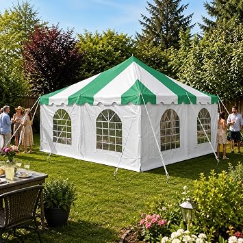 Party Tents Direct 20 x 20 Standard Pole Tent, Green Top with Sidewalls