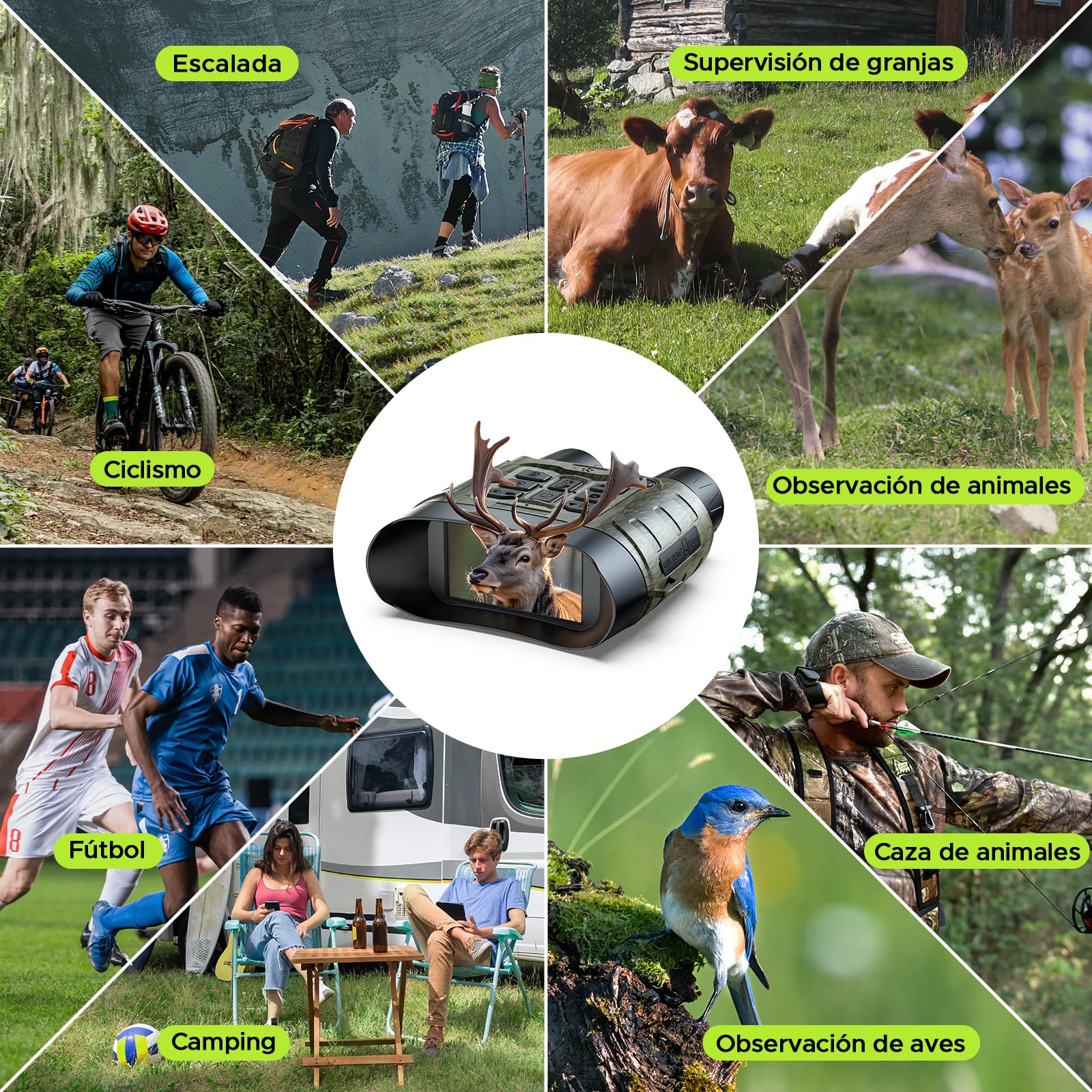 Visión Nocturno 4K, Infrarrojo de Visión Nocturna 112MP, Zoom Digital 12X, Alcance 450m, Batería 5000mAh, 32GB TF, para Camping, Seguridad, Observación de Aves y Fauna Salvaje