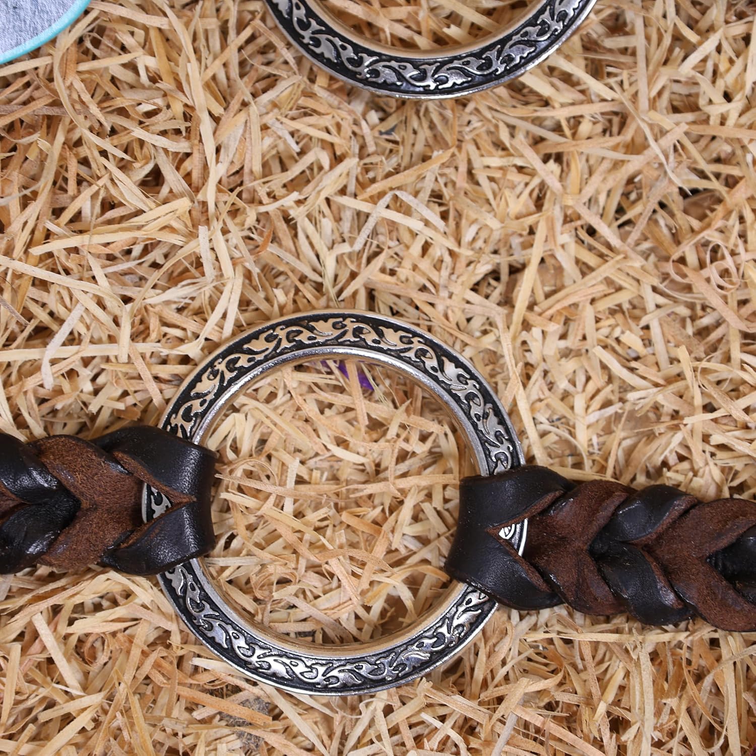 Western Leather Headstall and Breast Collar Set – Finish Line Print with Specially Engraved Rings, Leather Braiding & Gladiator Style Breast Collar – Argentina Cow Leather Horse Tack