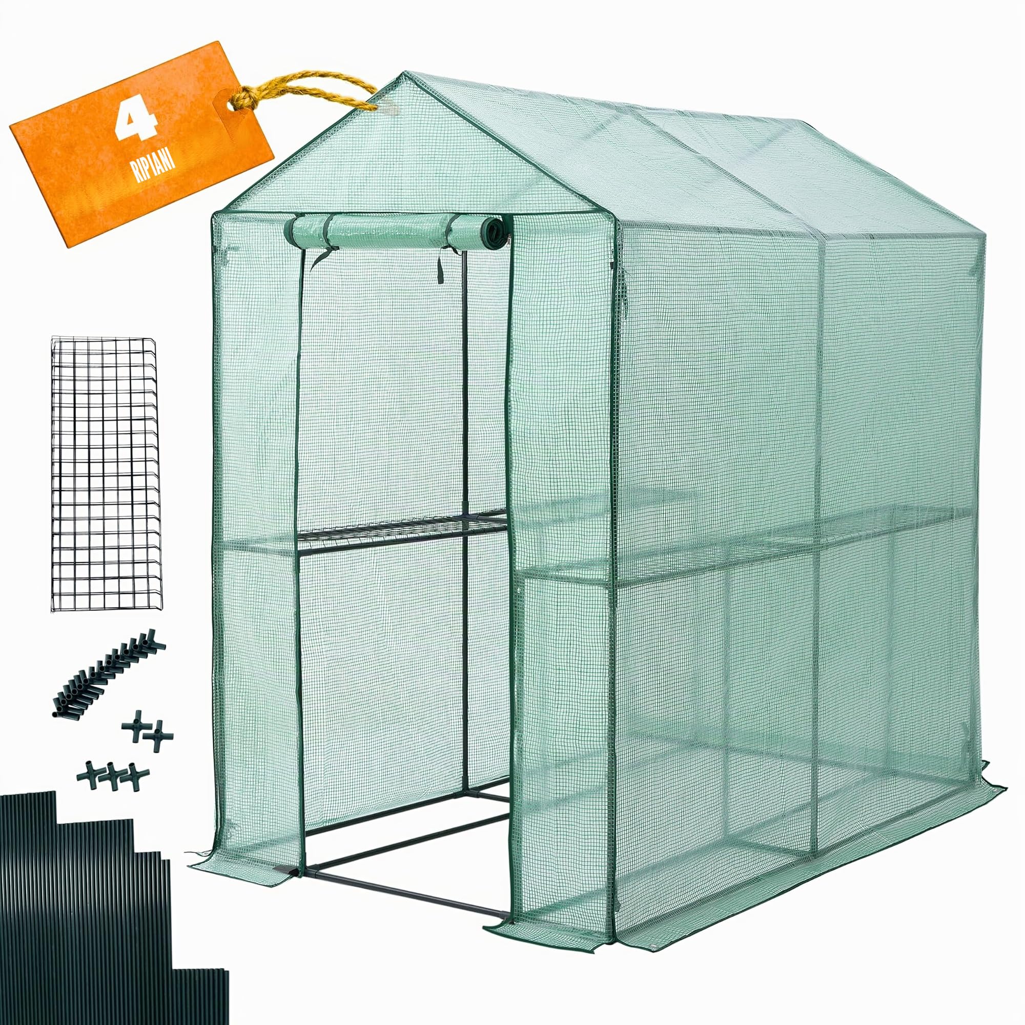 Gardebruk Serra da Giardino 2,23 m² 4 Ripiani Porta Arrotolabile 190x186x120cm Serre Piante Verdure