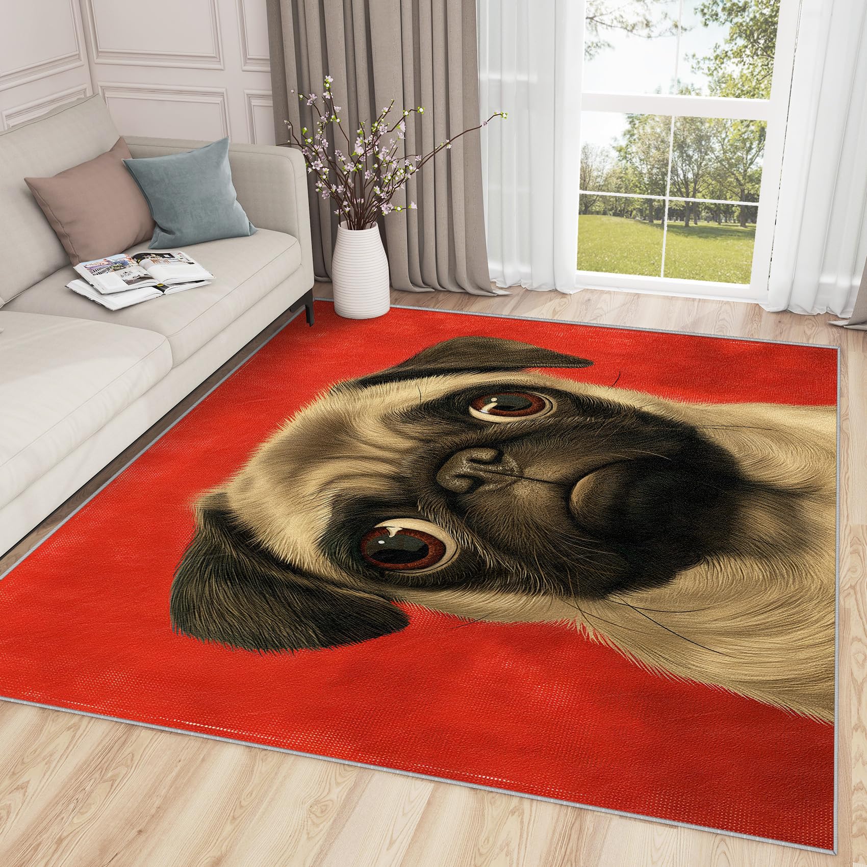 Pug Rugs for Pug Lovers - Pug Rug, 5x6 Area Rug, Funny Dog Washable Rugs for Bedroom, Dog Lover Living Room Area Rug, Cute Puppy Home Decor, Pug Gifts
