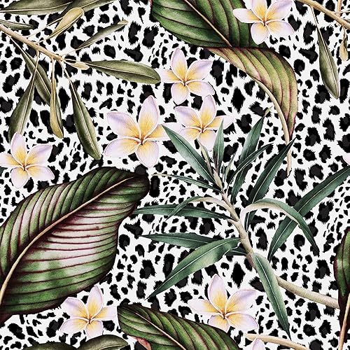 CRE8TIVE Papel tapiz tropical de selva de 24 x 118 pulgadas, papel pintado de hojas botánicas, papel de contacto floral blanco leopardo para