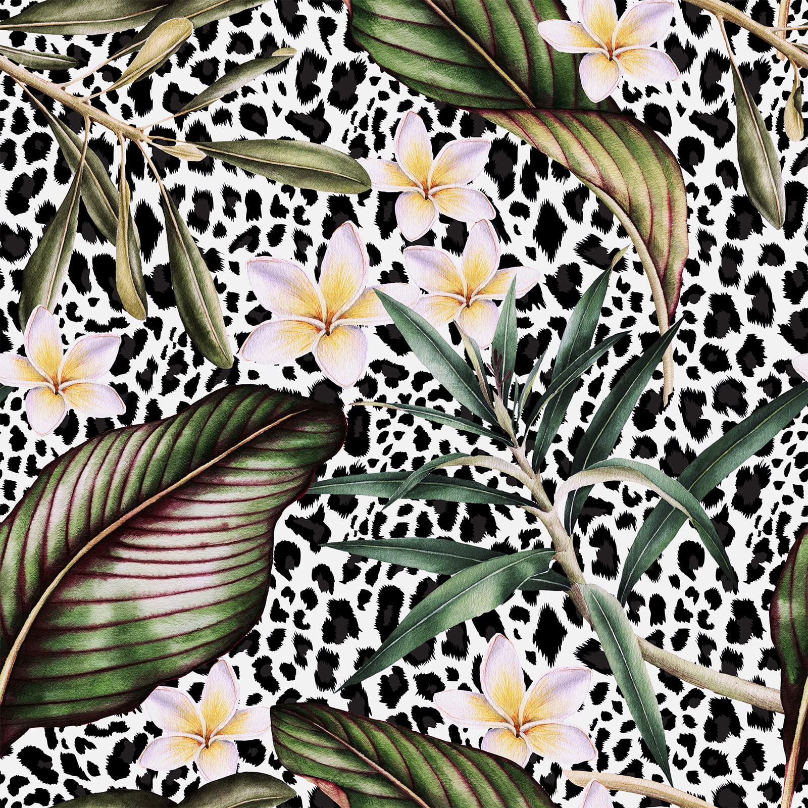 CRE8TIVE Tropical Wallpaper Peel and Stick Jungle 24"x118" Botanical Leaf Wallpaper Leopard White Floral Contact Paper for Cabinets Self Adhesive Removable Vinyl Wall Mural for Bathroom Bedroom Shelf