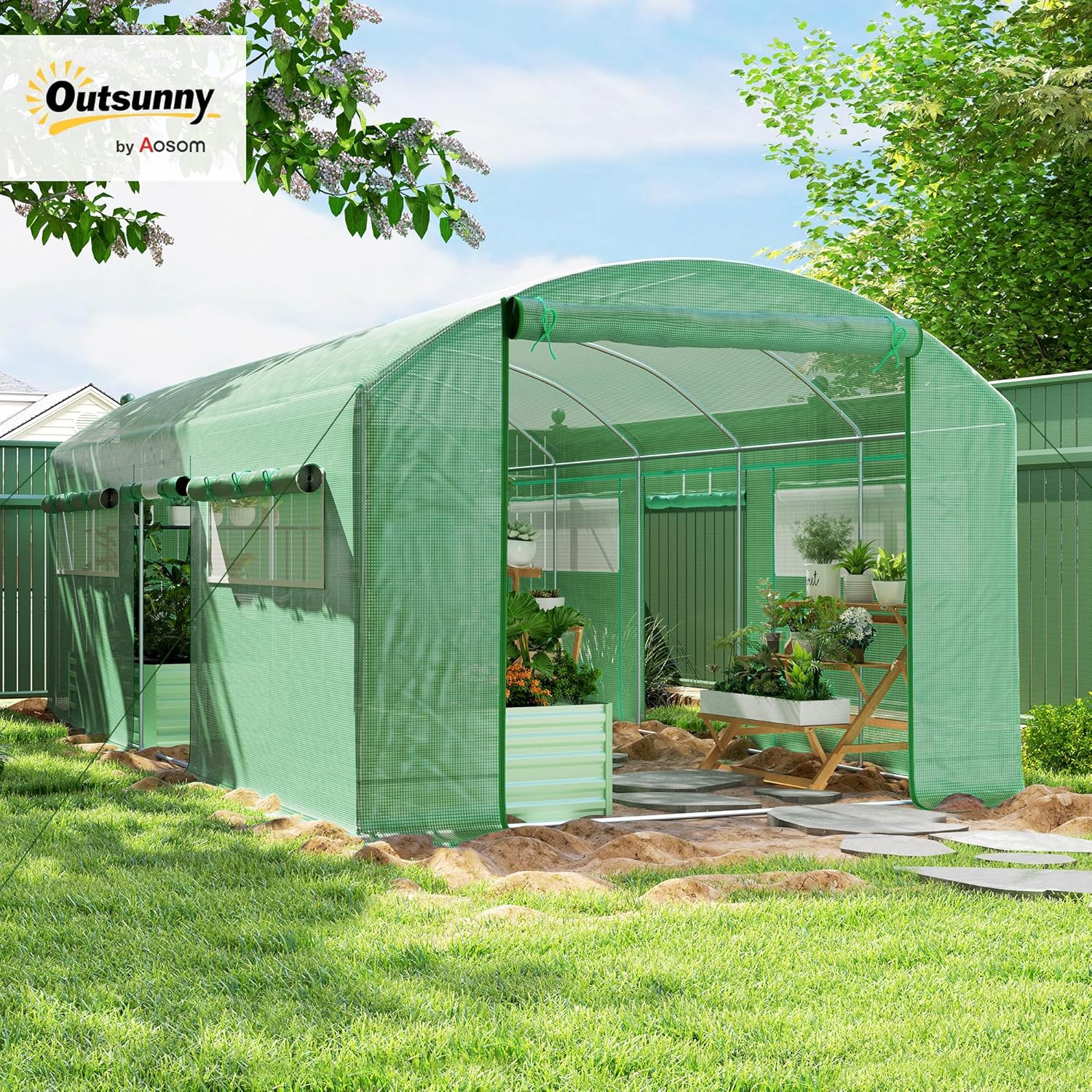Outsunny Walk-in Greenhouse in a garden setting