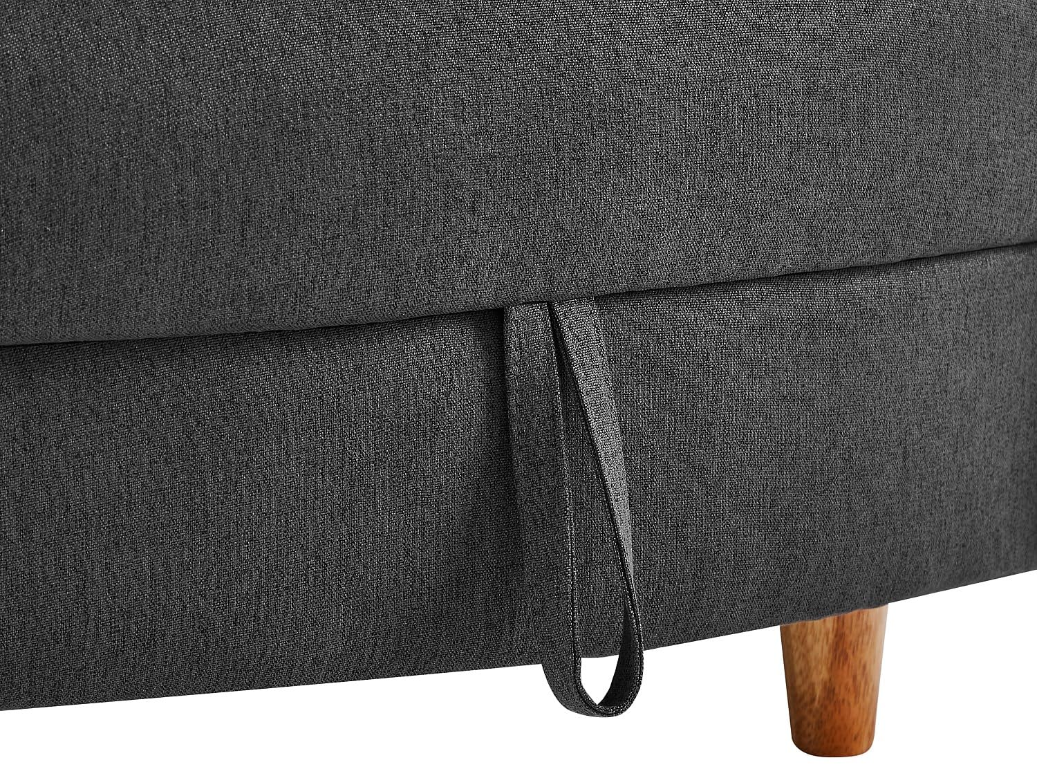 Vente-unique - Méridienne Droite Convertible en Tissu Anthracite avec Coffre de Rangement Penelope