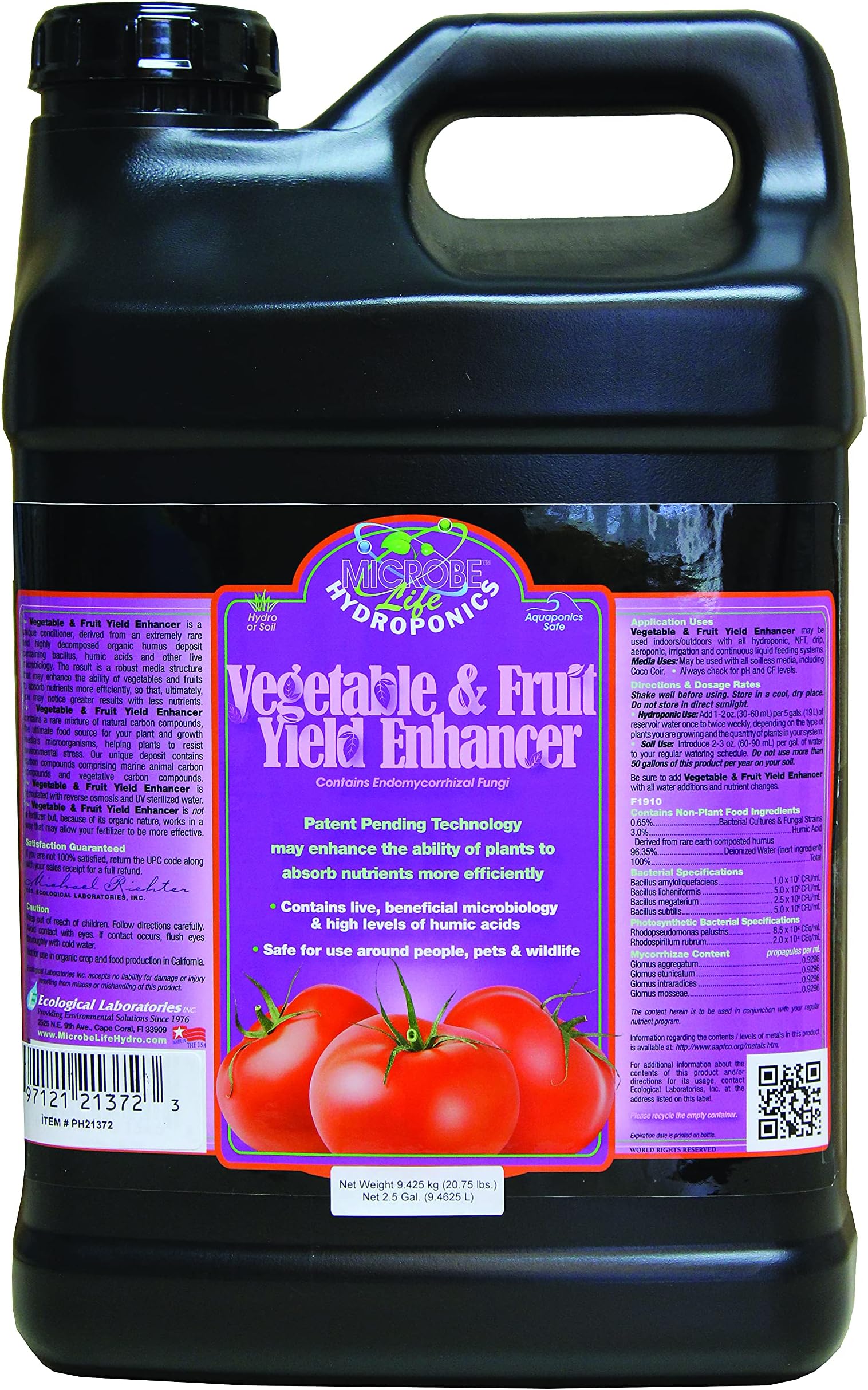 Microbe Life HydroponicsVegetable & Fruit Plant Growth Yield Enhancer Supplement, Plant Nutrients for Better Growth and Yield, Use with Any Feeding Systems Including Hydroponics or Soil, 2.5 Gallons