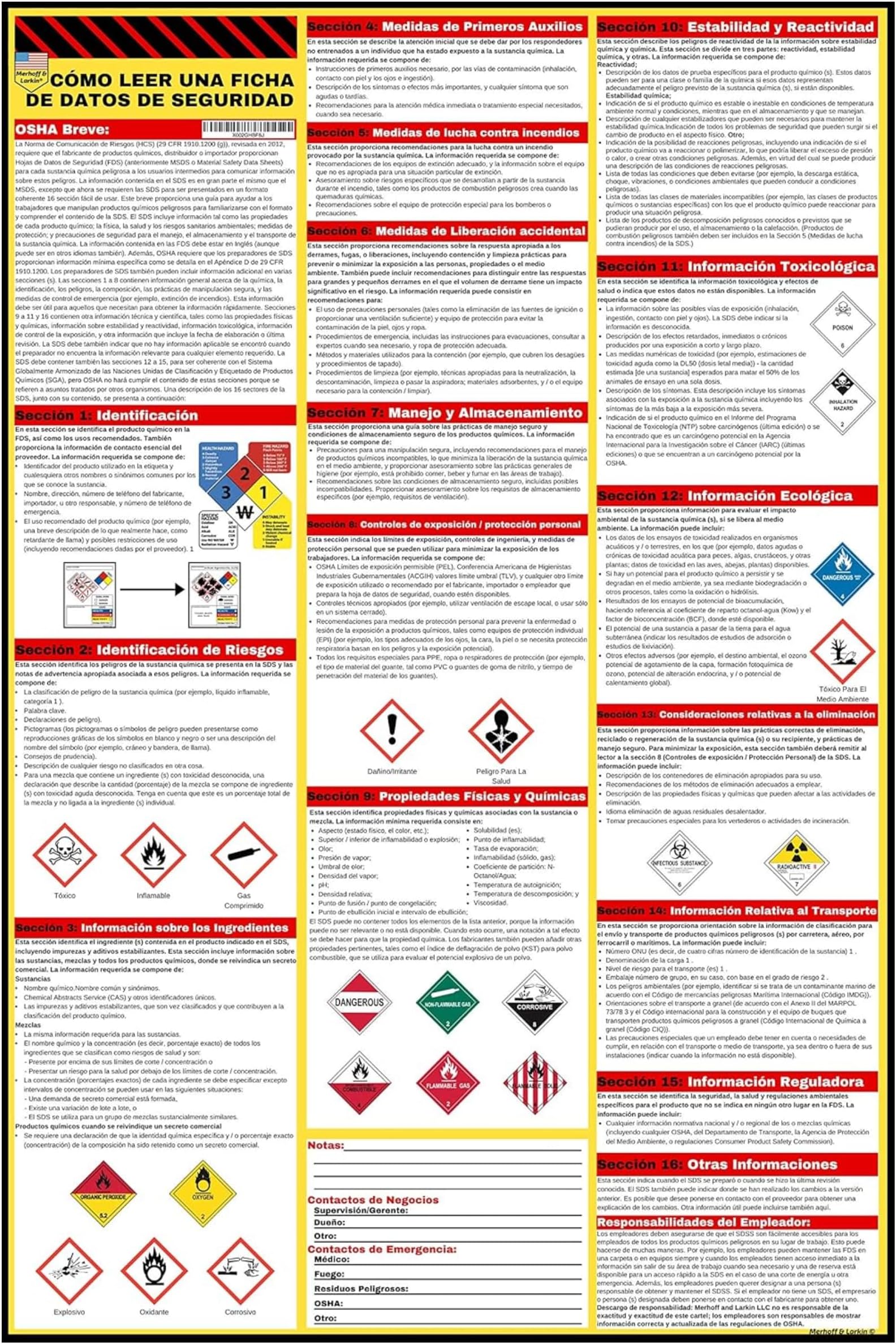 How to Read A Safety Data Sheet (SDS/MSDS) Poster | English & Spanish 2025 | 36 x 24 Inch | UV Coated Paper Sign | OSHA, HMIS, Hazard Compliance Center | Display Instructions Chemical Labels (Spanish)