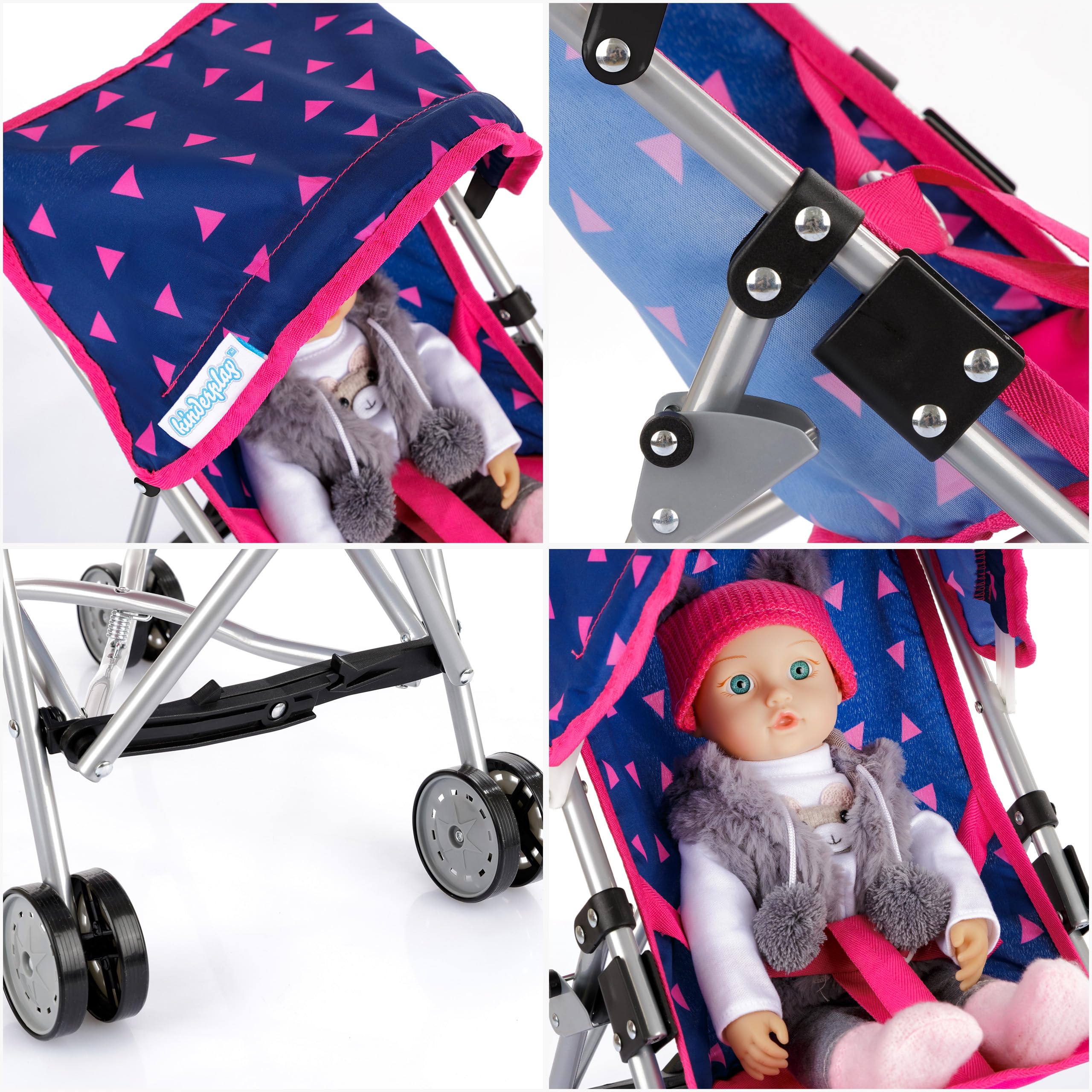 Kinderplay wózek dla lalek, wózek spacerówka – lekka stabilna konstrukcja, wysokość do rączki 54 cm model KP0290T