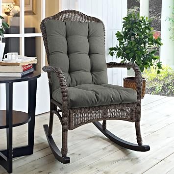 Magpie Fabrics Outdoor Rocking Chair Cushion Set, Tufted Pad for Rocking Chairs with Ties, Seat 17" x 17"/Back 21" x 17", Dark Grey
