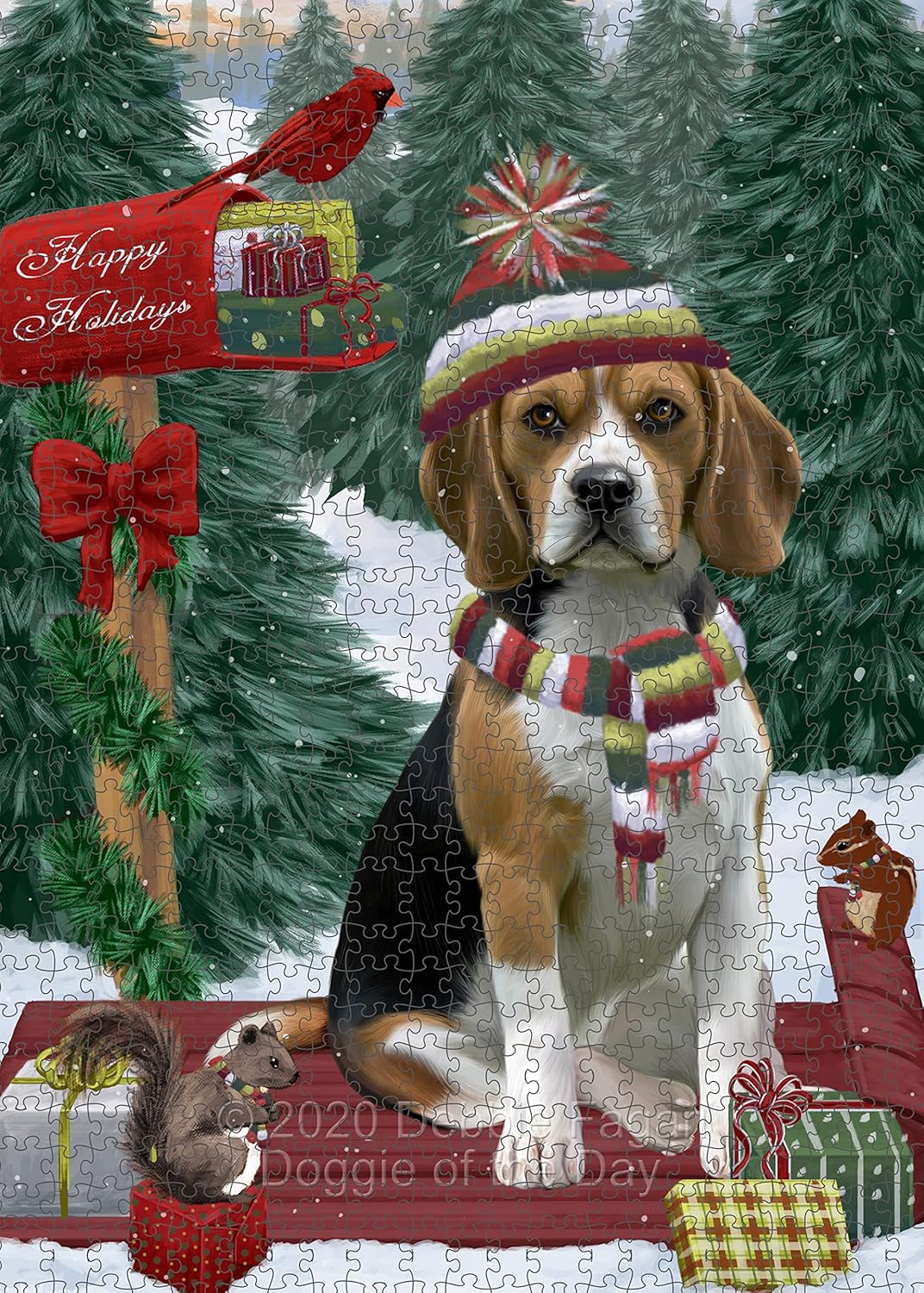 Merry Christmas Woodland Sled Beagle Dog Jigsaw Puzzle for Adults - Animal Printed Interlocking Puzzle Game Artwork - Gift for Dog Lover's - 1000 Pcs 29.5"x19.7", PZLE60407