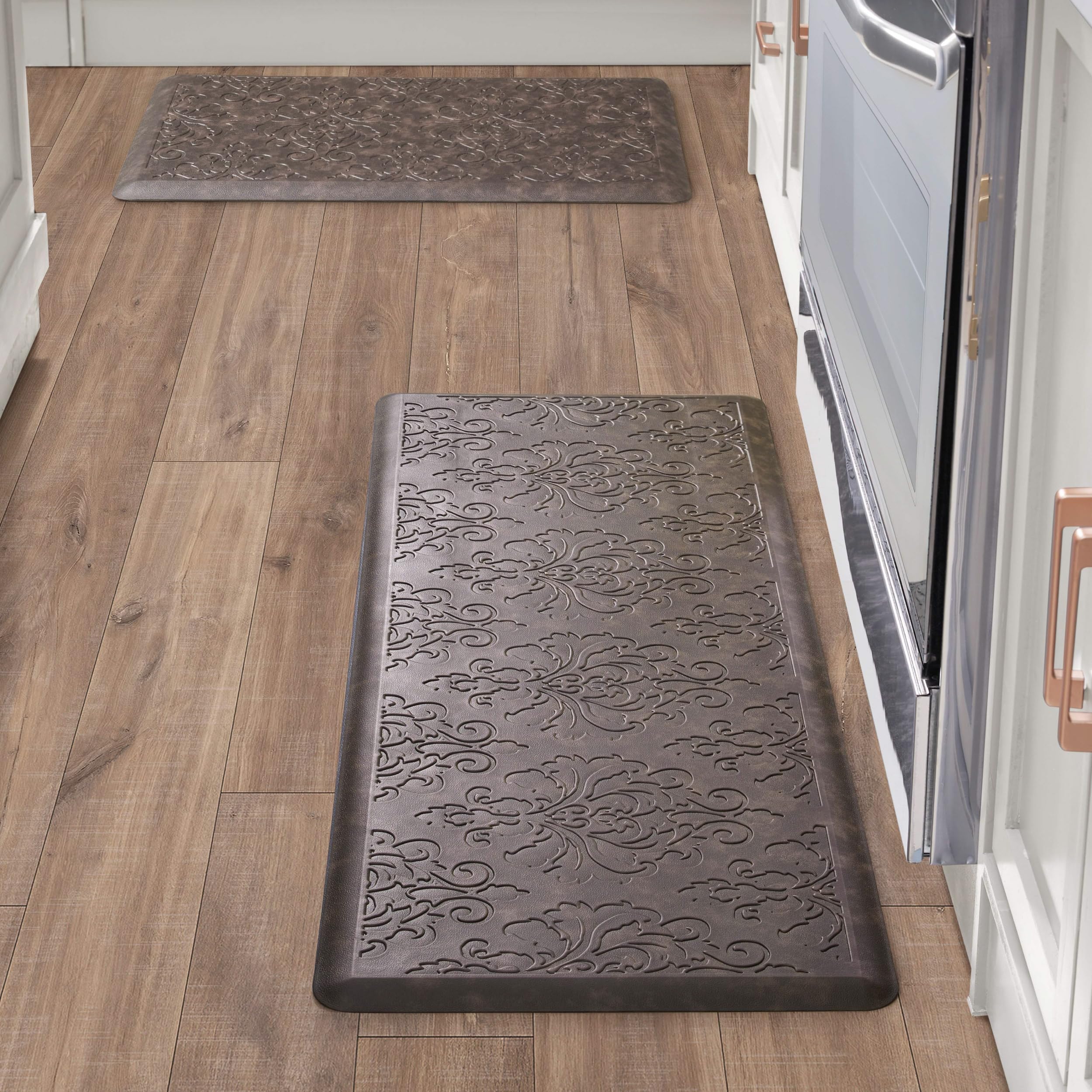 Chef Gear - Anti-Fatigue Gelness Kitchen Mat - Marni Design - Cushioned Comfort Chef Mat - Faux Leather - Cooking & Standing Relief - Set of 2-17.5