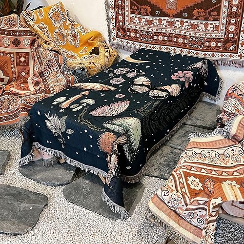Miniatura 6 de Hopstar Manta con diseño de mariposa y hongos, tapiz hippie de doble cara, funda reversible de algodón suave para decoración del hogar, mantas y