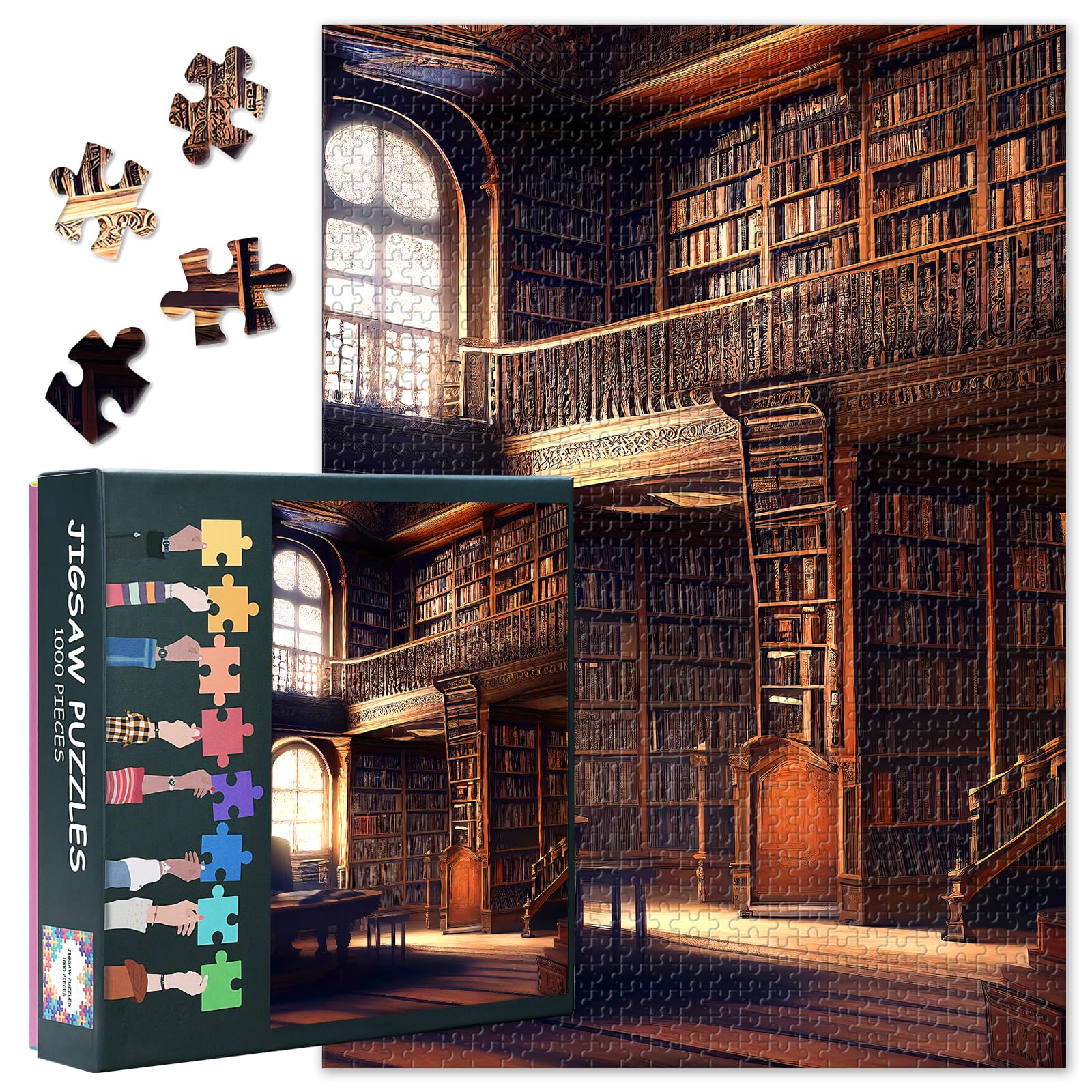 1000-Piece Jigsaw Puzzle –Old Empty Library Room with Many Bookshelves- 50x70cm Large Format for Adults & Teens | Premium Quality