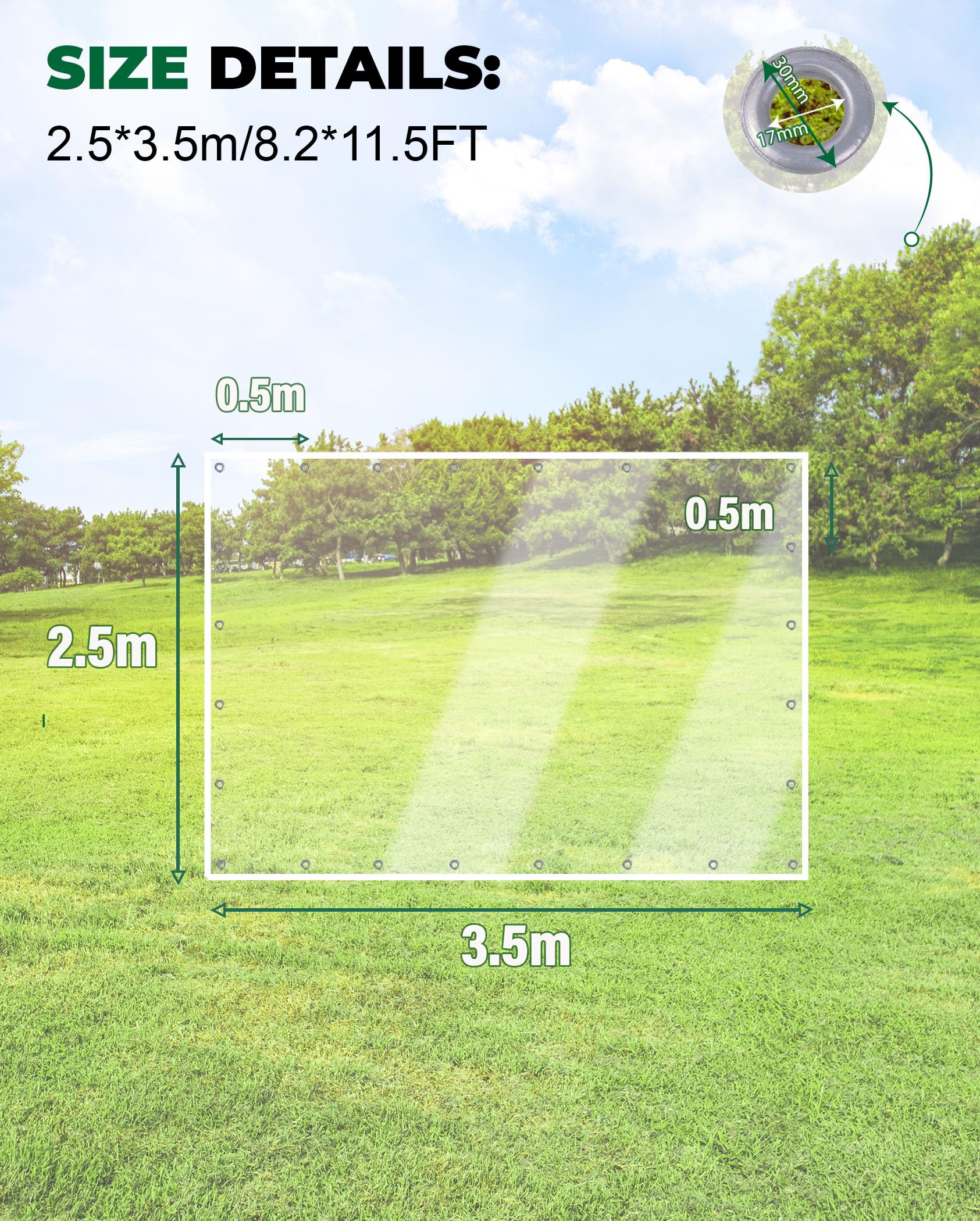 Bâche transparente de 2,5 x 3,5 m avec œillets - 420 g/m²