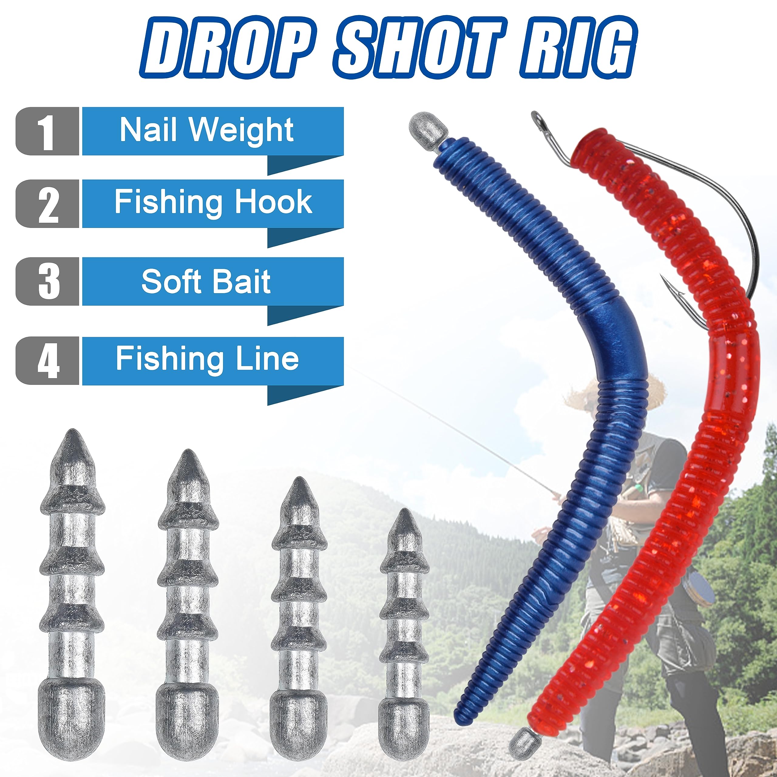 Kit De 70 Poids Pour Clous De Pêche, 70 Pièces - Poids De Pêche Pour Leurres En Plastique Neko Wacky Rig Bass - 4 Tailles