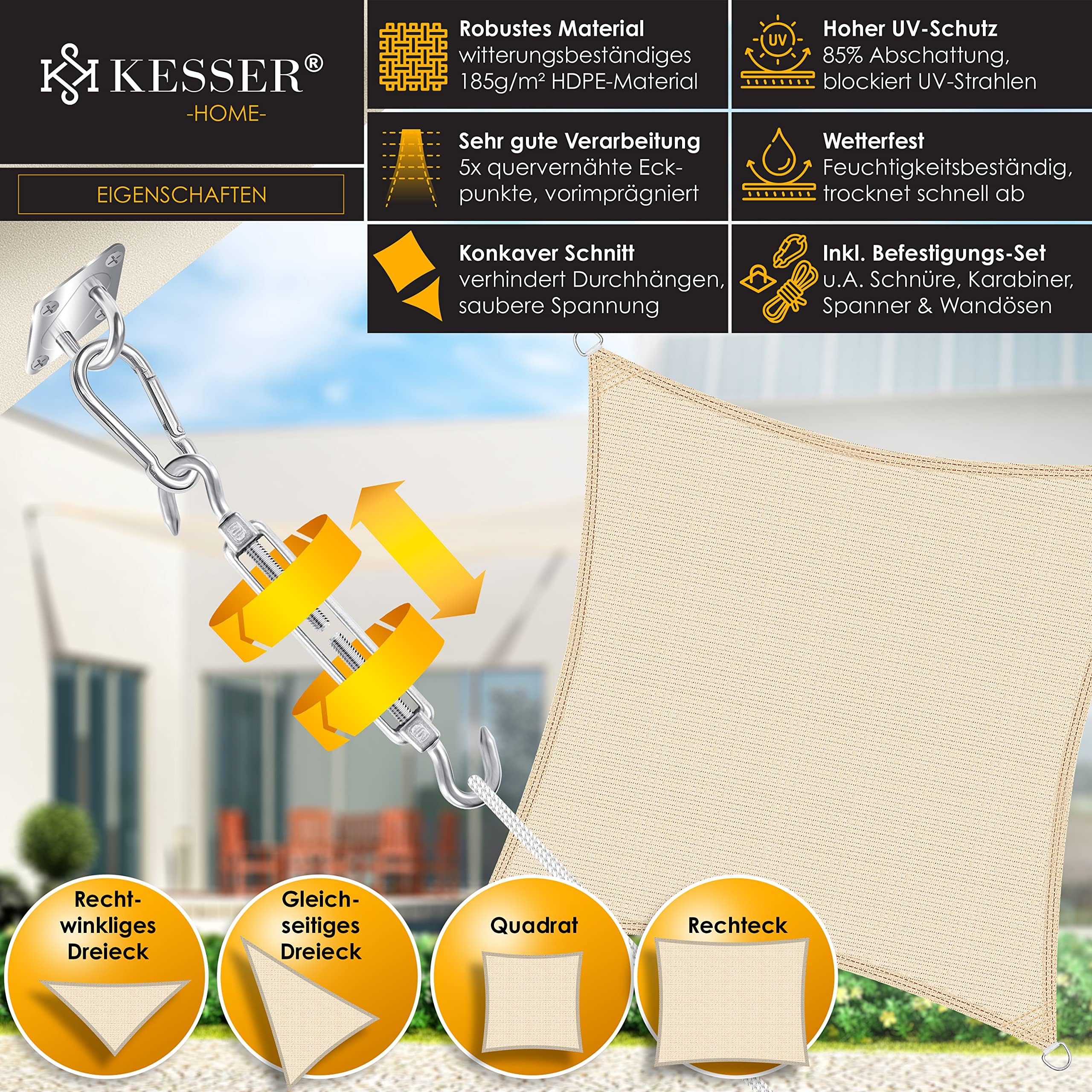 KESSER Tenda a Vela HDPE 5x7m Grigio idrorepellente antivento per Giardino Balcone Terrazzo
