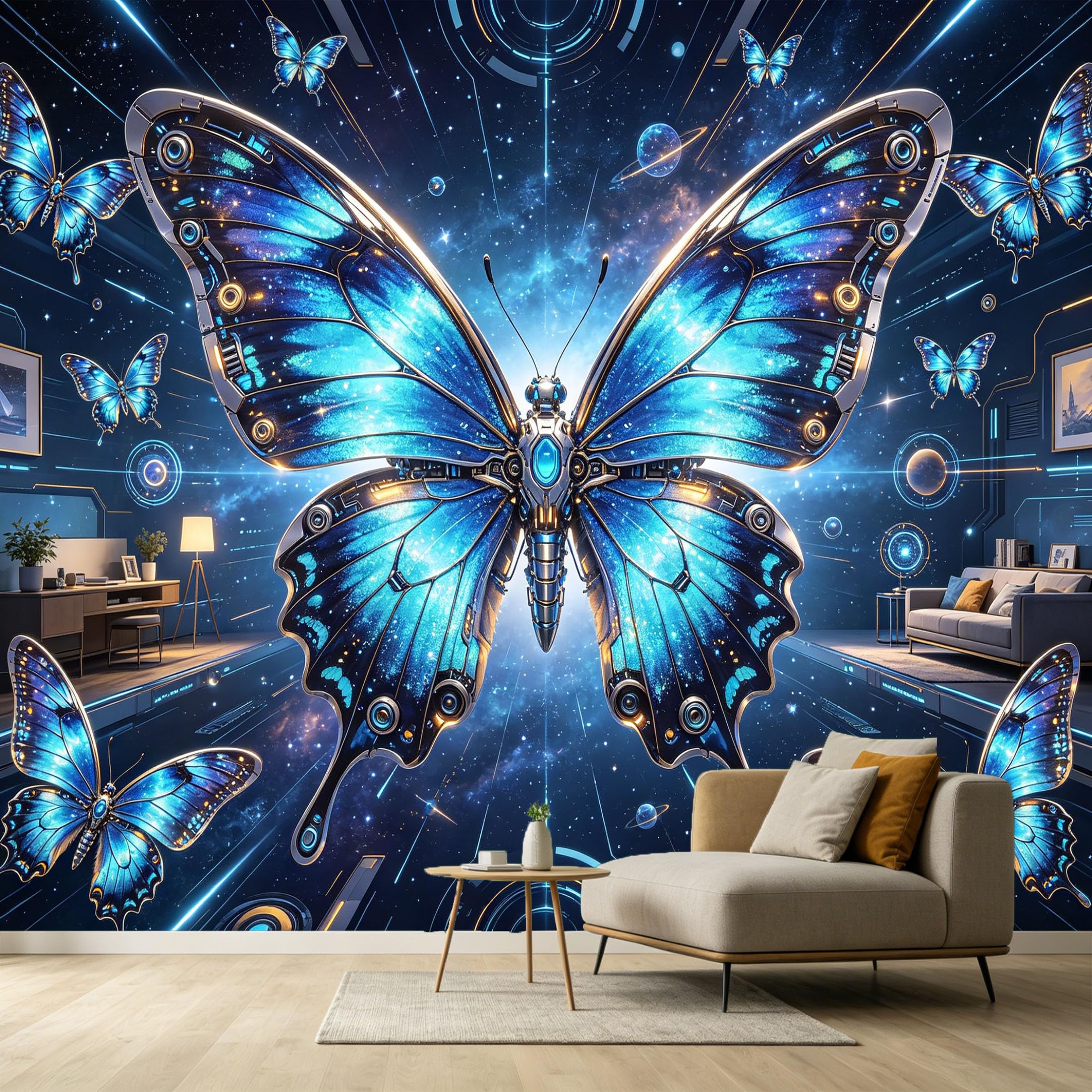 Custom Size Wall Murals Butterfly SciFi Futuristic Modern Abstract Galaxy Planets SelfAdhesive Wall Fabric Removable Large Wallpaper Photo for Living Room