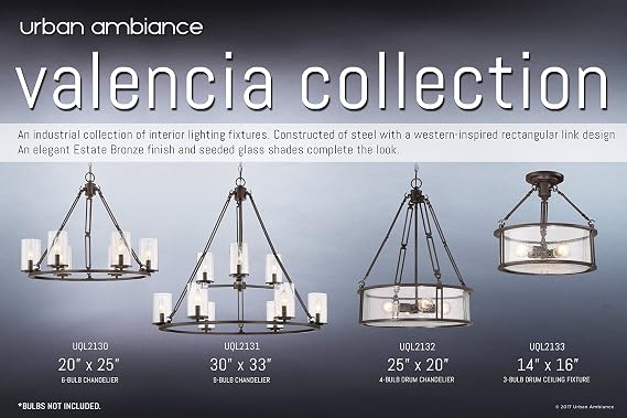 Urban Ambiance Luxury Industrial Two-Tier Chandelier, Large Size: 30 H x 33 W, with Western Style Elements, Rectangular Link Design, Elegant Estate Bronze Finish and Seeded Glass, UQL2131
