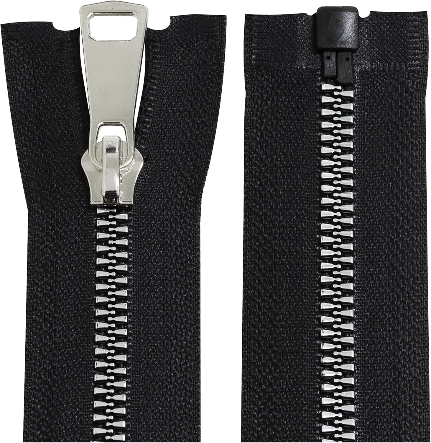 AERZETIX - C64166 – Pack of 2 No.5 Injected Zippers 55 cm Separable Self-Locking – Decorative Metal Pull – Colour: Black/Silver – Mesh Cursor Haberdashery Garment Anorak Jacket