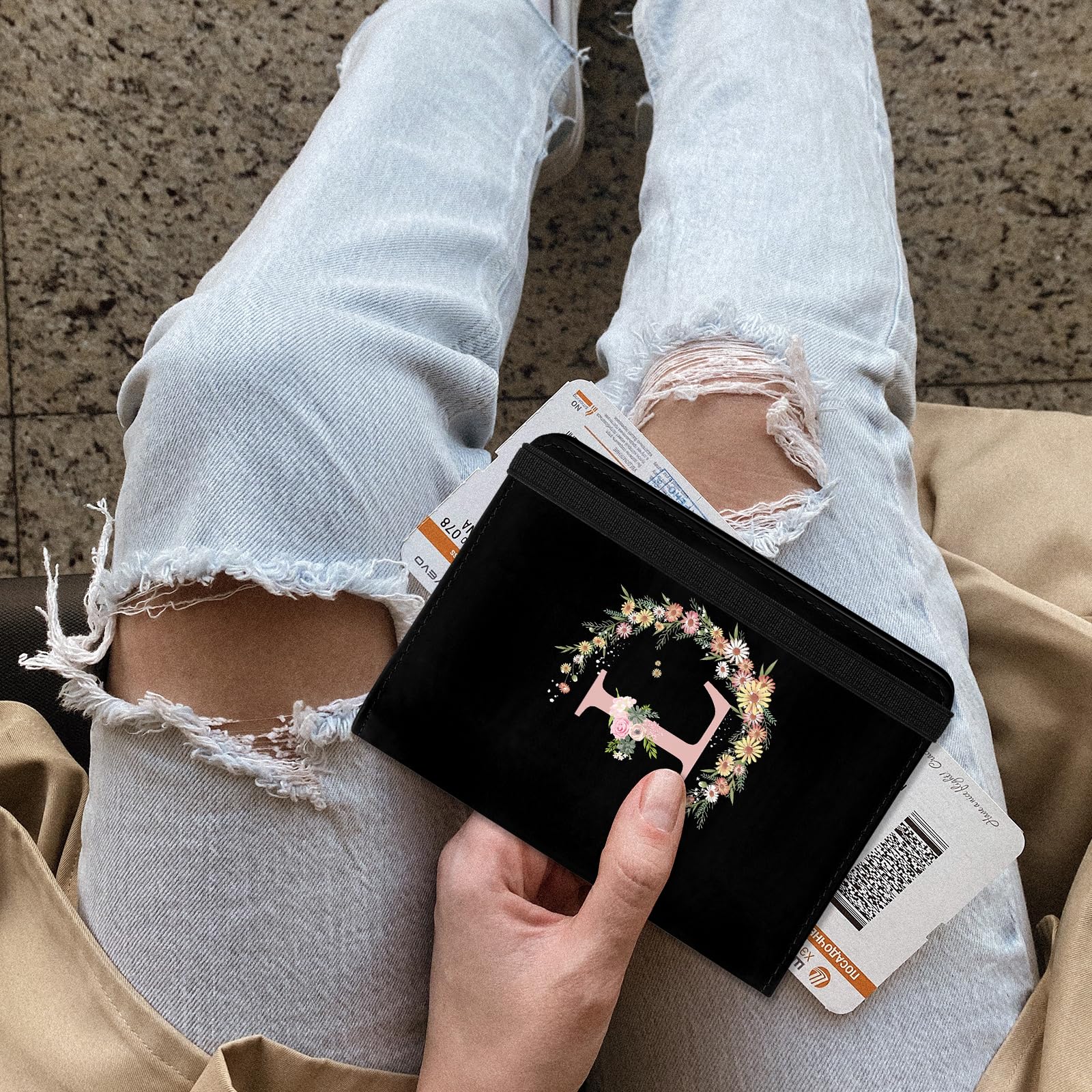 Niedliche Reisepasshülle und Halter, Kombi-Passhülle mit RFID-blockierender Brieftasche für Damen und Herren, kompatibel mit Brieftasche, Kreditkartenschutz, Schwarz-L, Reise-Geldbörse
