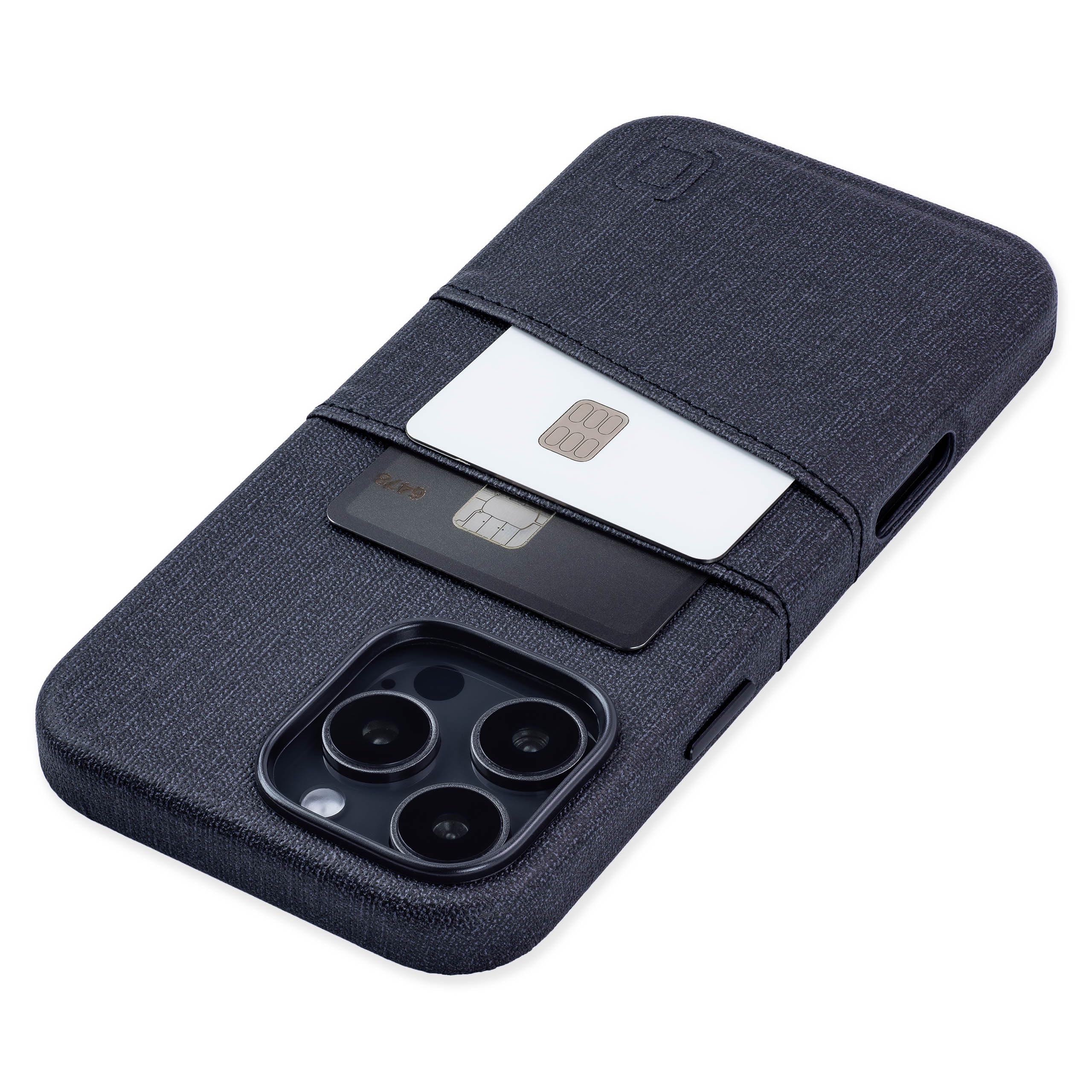 Dockem Card Case for iPhone 16 Pro Max with Built-in Metal Plate for Magnetic Mounting & Wallet with 2 Holder Slots: M2 Luxe Canvas-Style Synthetic