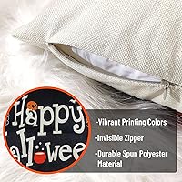 Vista 5 de CREATRILL Juego de 4 fundas de almohada de Halloween de 18 x 18 pulgadas, funda de almohada de lino suave con castillo de gato negro, decoración