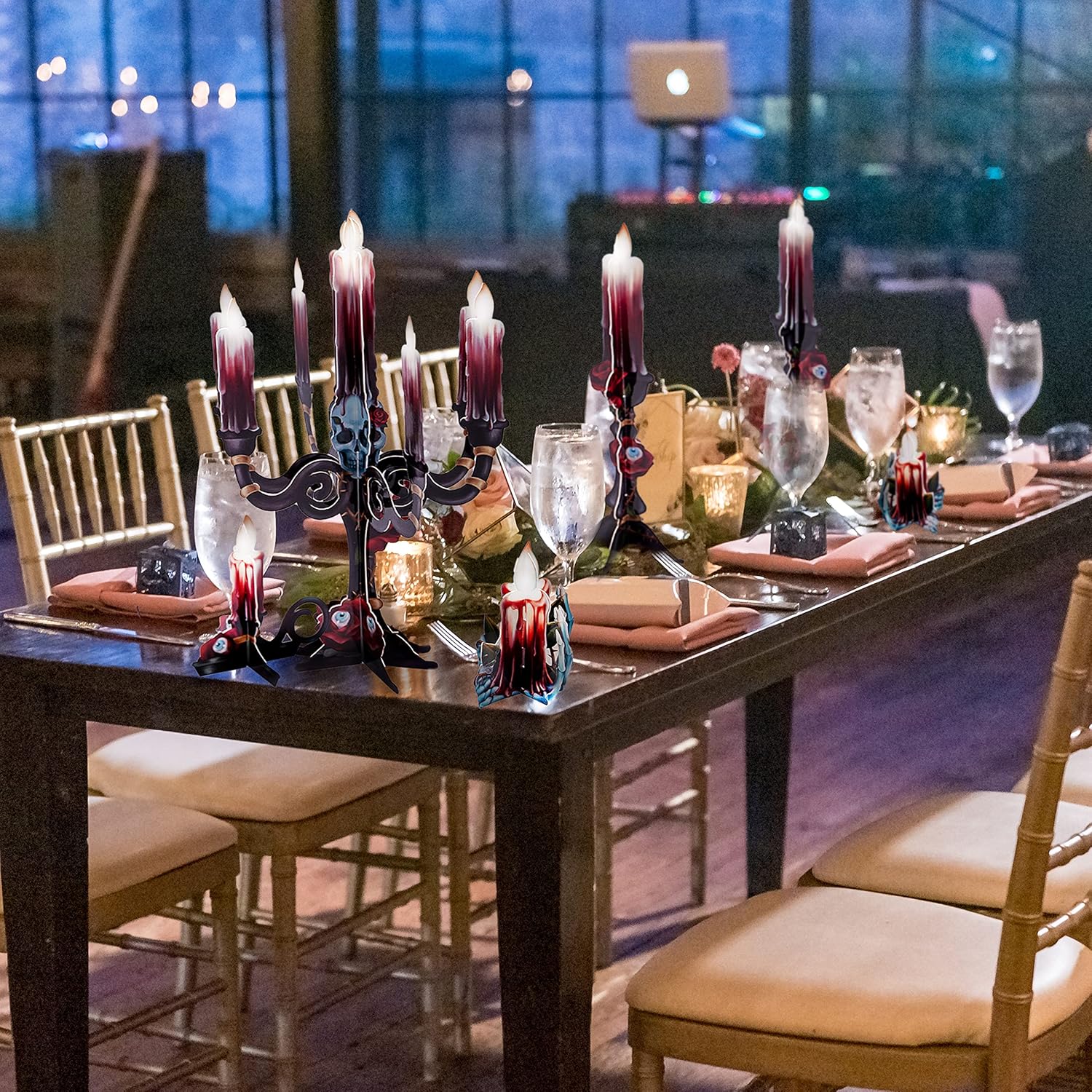 Halloween Rose Skull Candle Party Centerpieces Stand Glowing Candle Table Decorations Wedding Bridal Shower Baby Shower Birthday Cosplay Party Supplies : Home & Kitchen