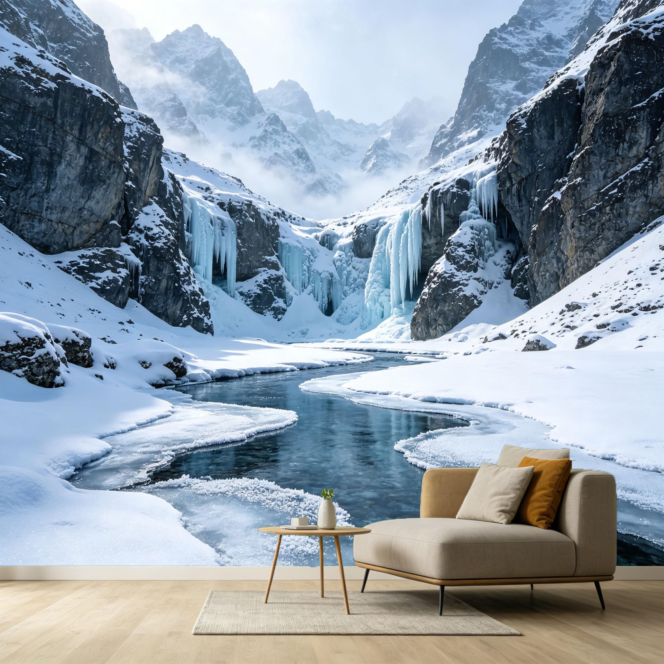 Custom Size Wall Murals Mountain Lake Landscape 3D Frozen Waterfall Winter Glacier Scenic SelfAdhesive Wall Fabric Removable Large Wallpaper for Photo Living Room