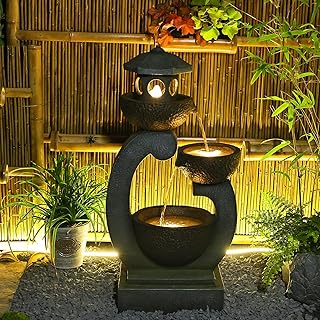Tankana Outdoor Garden Water Fountain - Modern Tranquil Zen Pagoda Water...