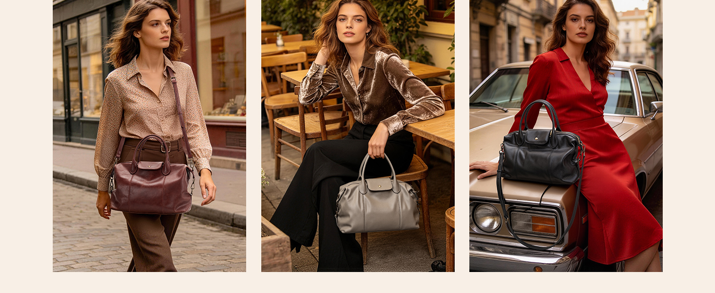 Befen Vintage Bolso Satchel Tote de Cuero para Mujer miniatura 7